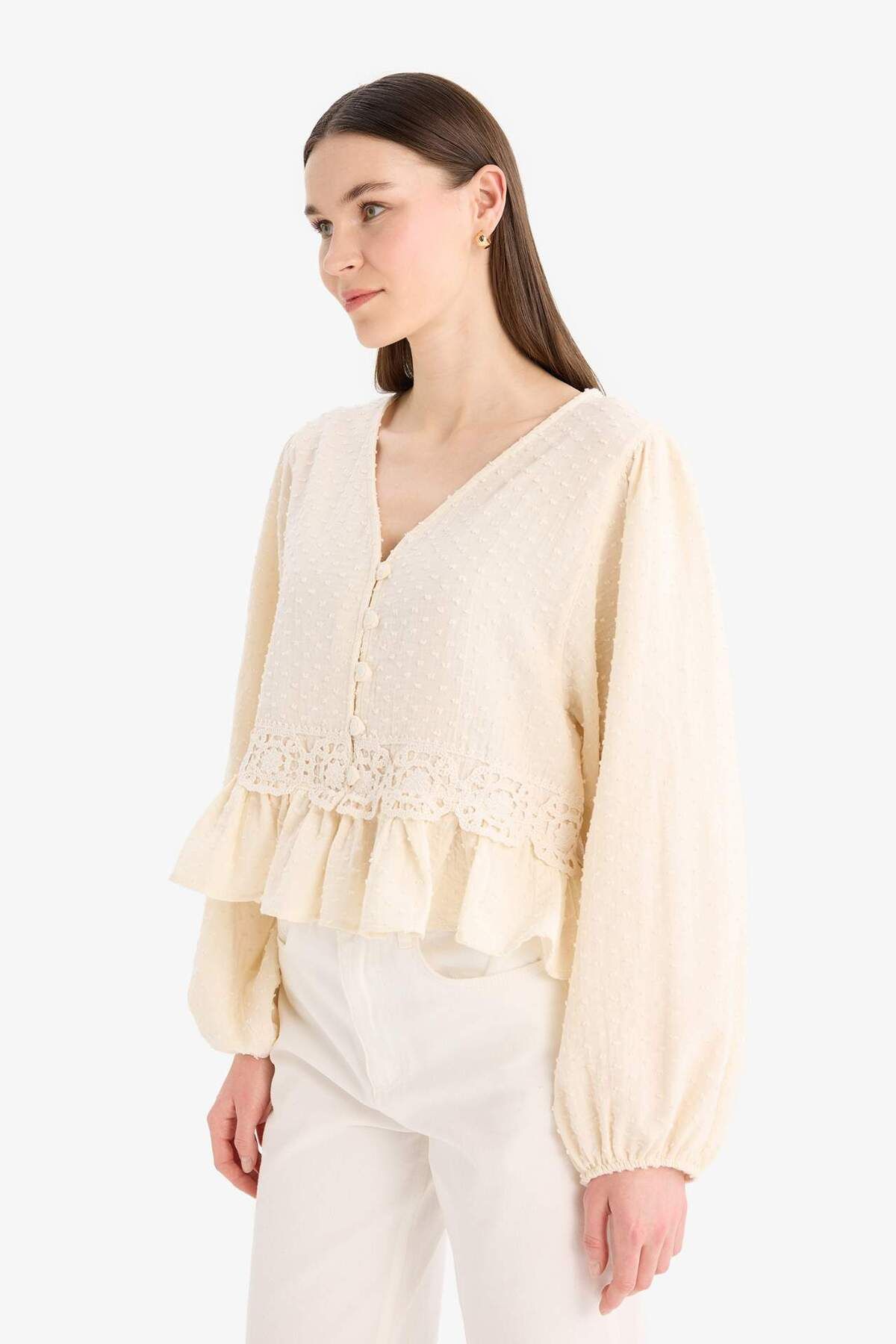 DeFacto-Regular Fit Muslin Long Sleeve Tunic D4397Ax25Sp 3
