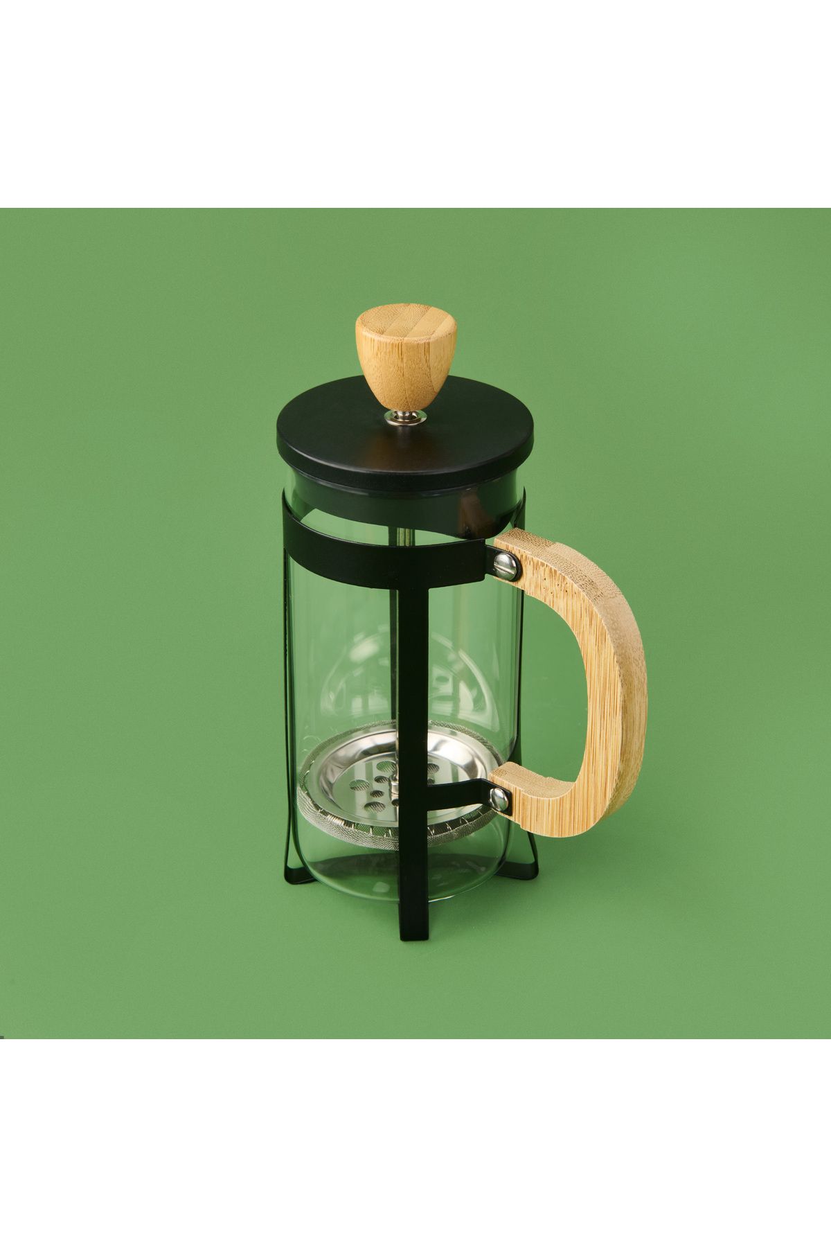 Kosova Bambu French Press - Siyah / Açık Kahverengi / Şeffaf - 350 ml