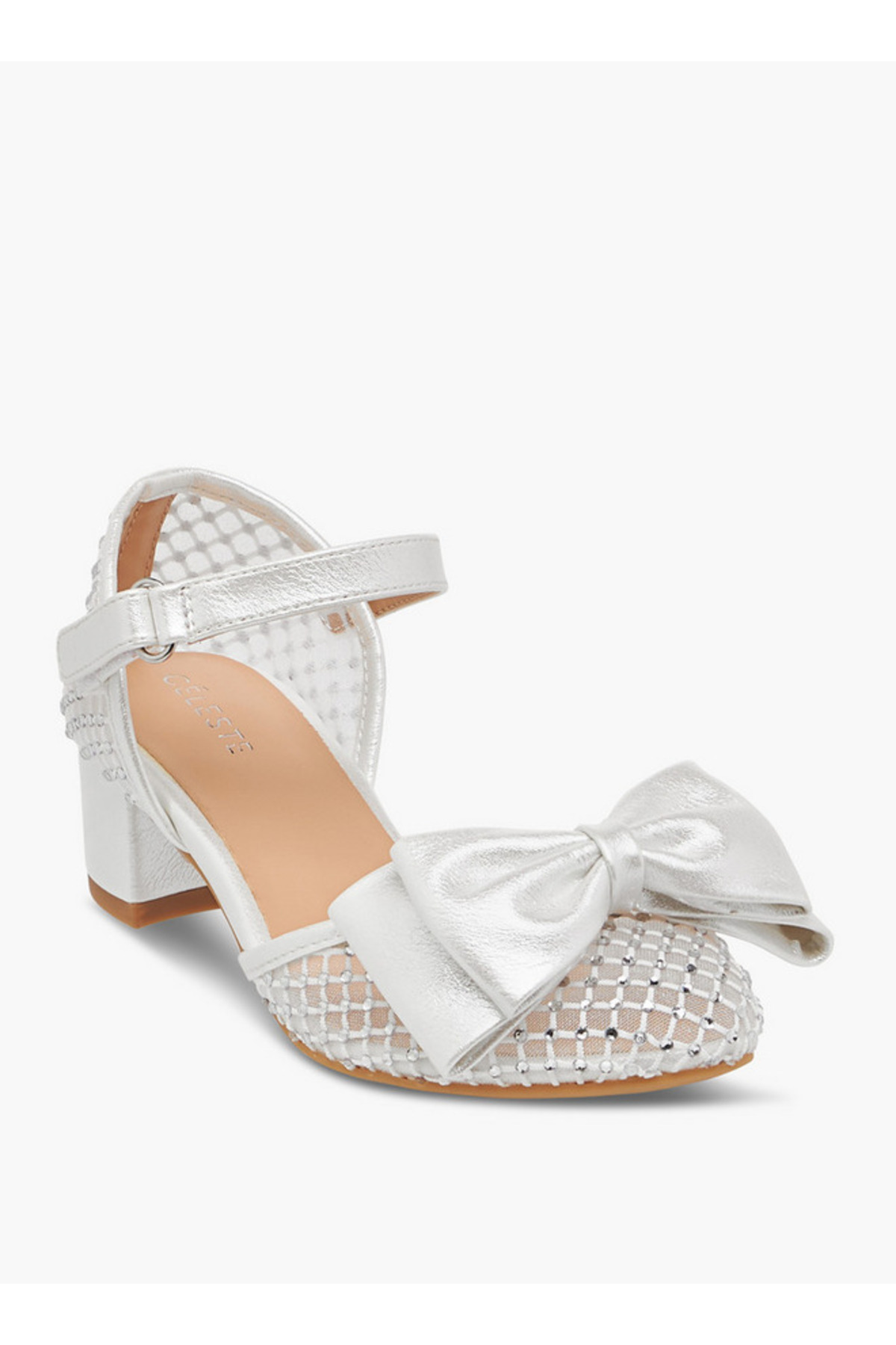 Celeste-Girls Bow Accent Block Heel Shoes with Hook and Loop Closure 2