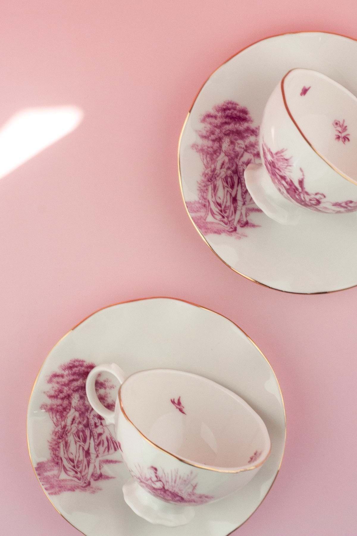 Bursa Porselen Dekor-Royal Rose Gold Gilded Bone 2 Person Coffee Cup Set 3