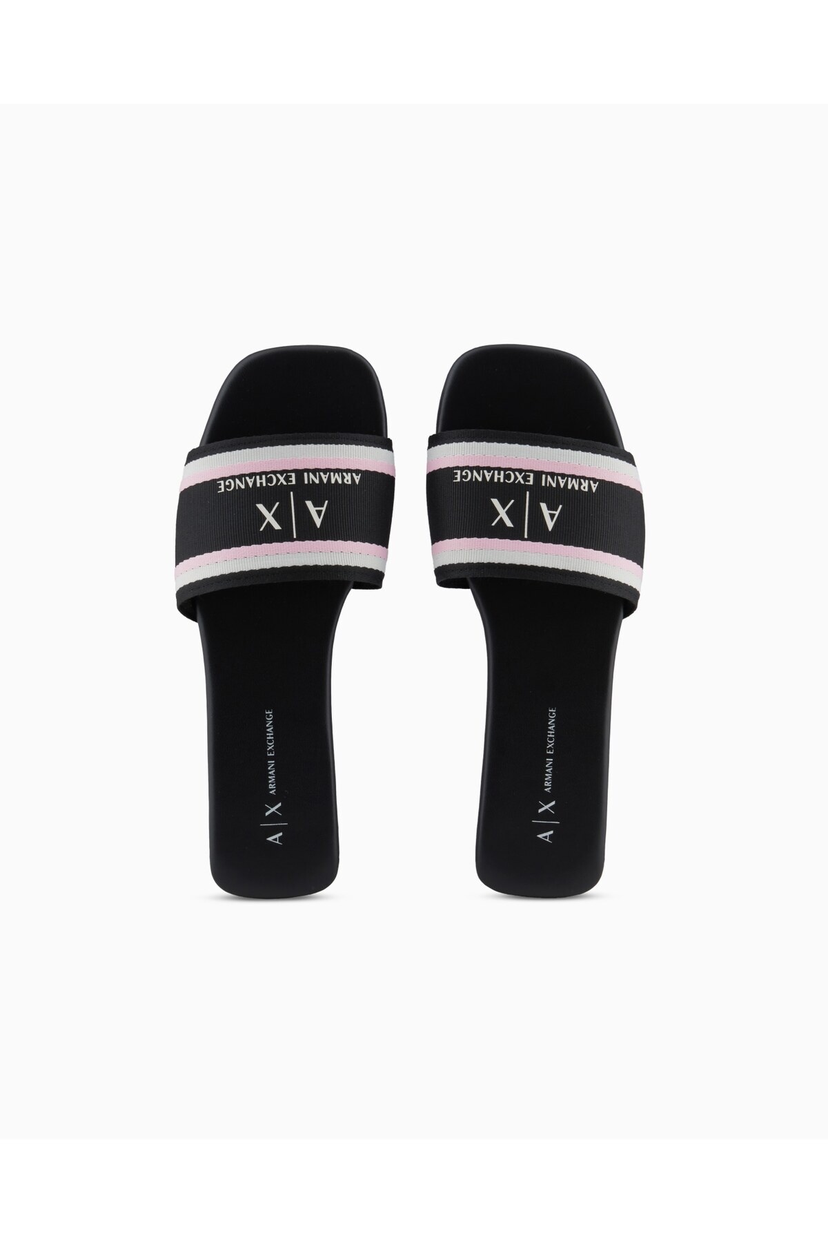 Armani Exchange-Women's Upper Surface Stripe Line Detailed Mini Heel Embossed Black Slippers Xdp056 Xv922-00002 3