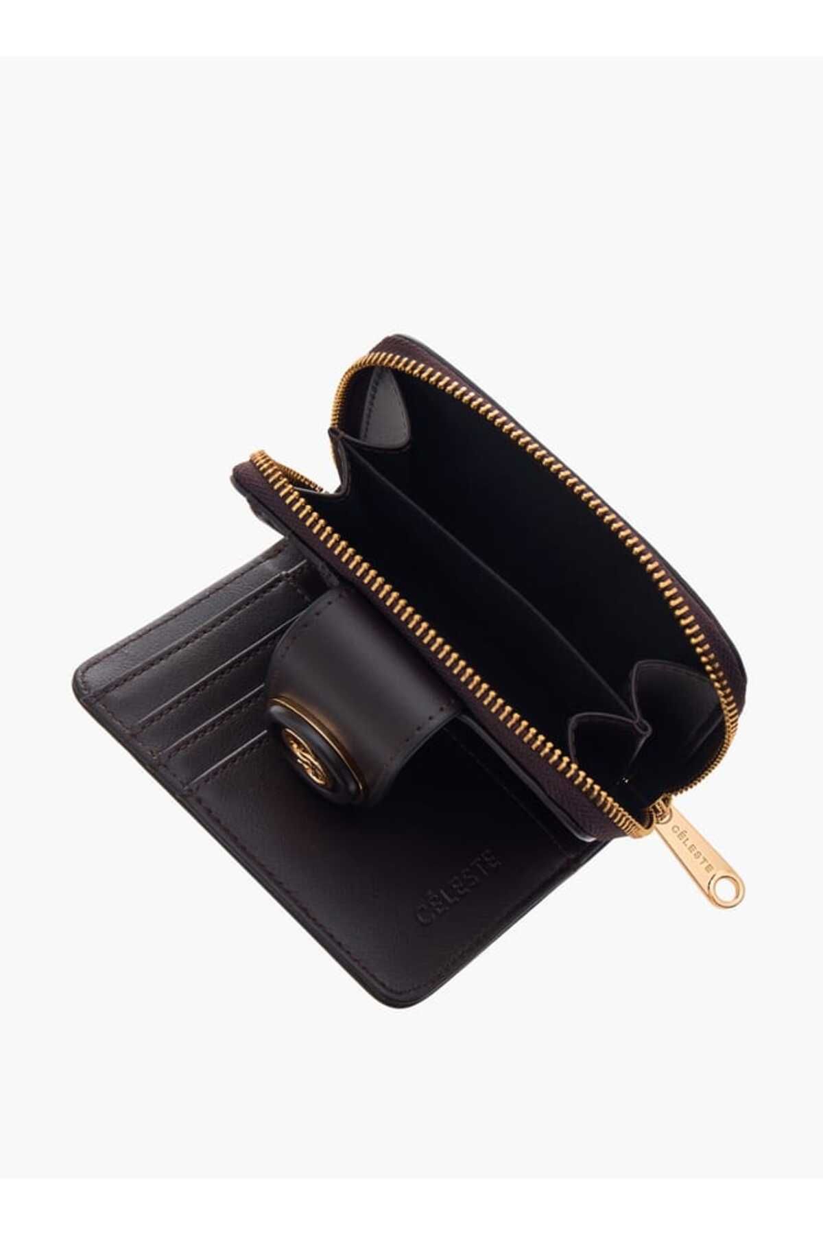 Celeste-Monogram Print Zip Around Wallet with Flap Closure 5
