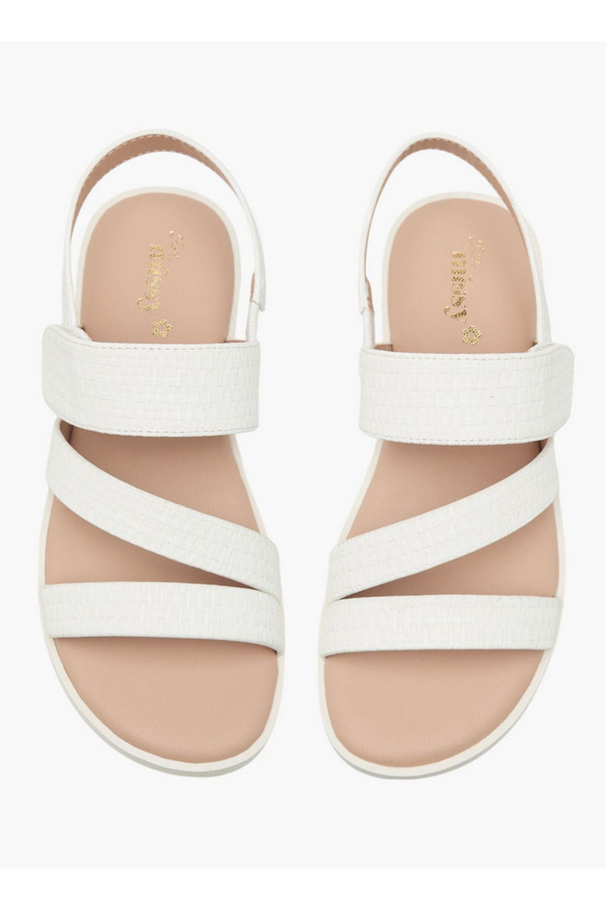 Little Missy-Textured Cross Strap Sandals with Hook and Loop Closure 1