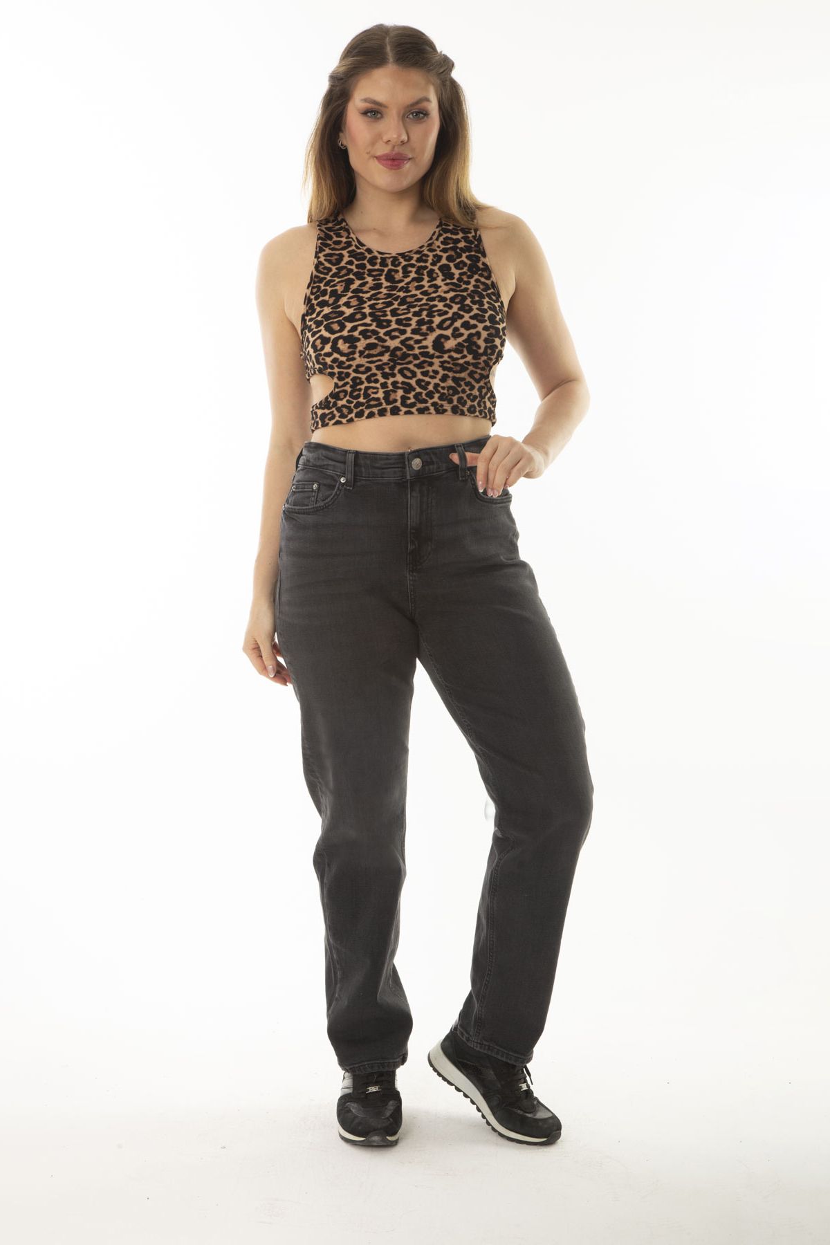 Şans-Women's Large Size Anthracite 5 Pocket Lycra Jeans 65N37064 2