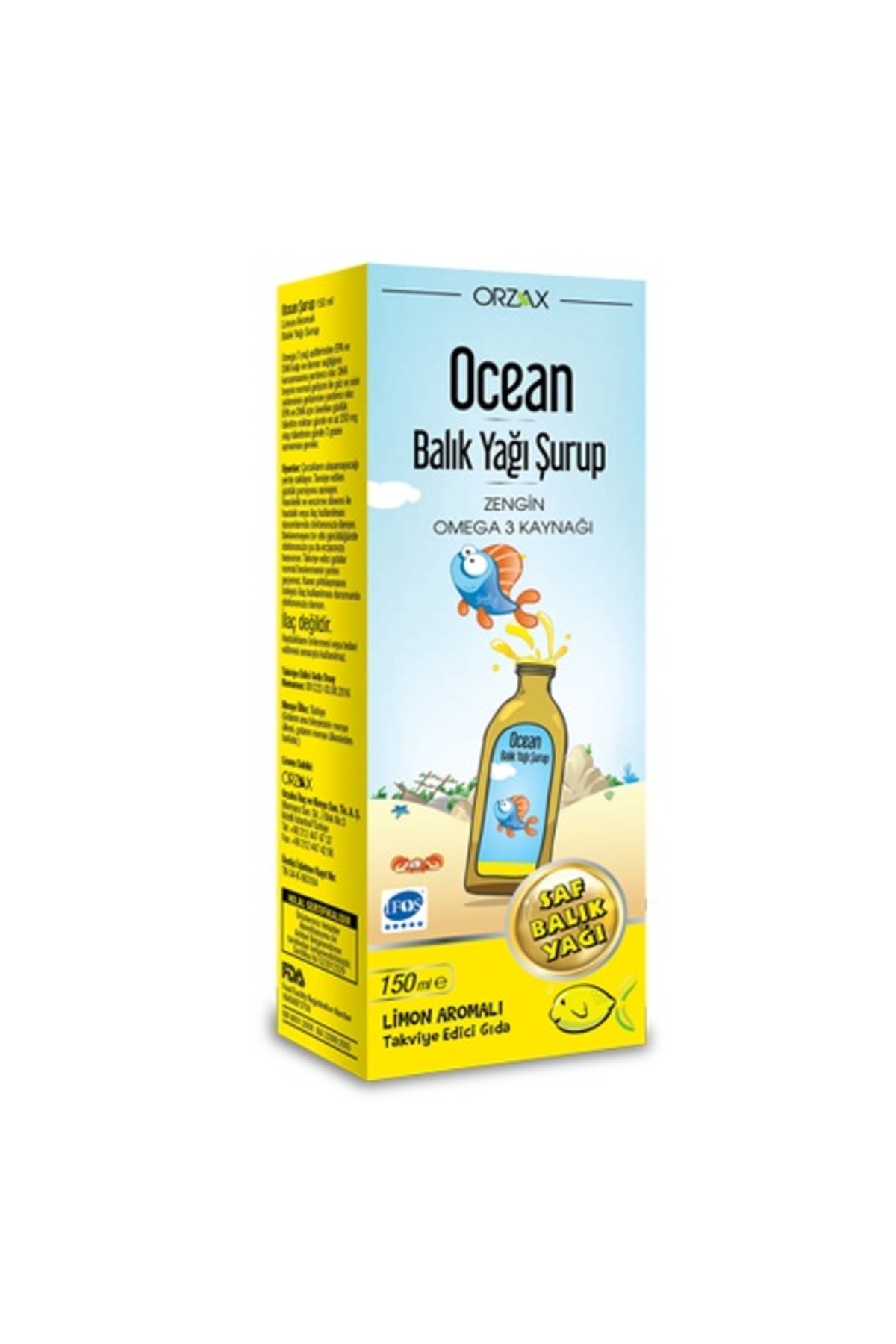 Orzax Ocean Omega 3 Limonlu Balık Yağı Şurubu150 ml 8697595870815
