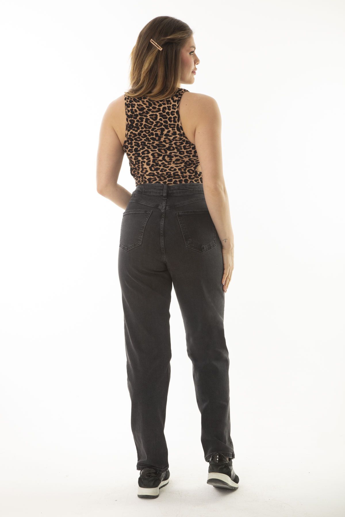 Şans-Women's Large Size Anthracite 5 Pocket Lycra Jeans 65N37064 6