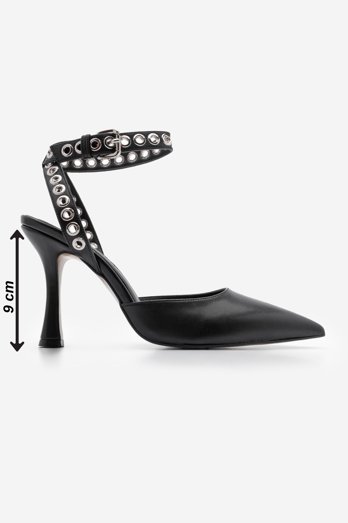 Marjin-Schwarze Damen-Stiletto-Schuhe mit Trock, Knöchelriemen und offenem Rücken 8