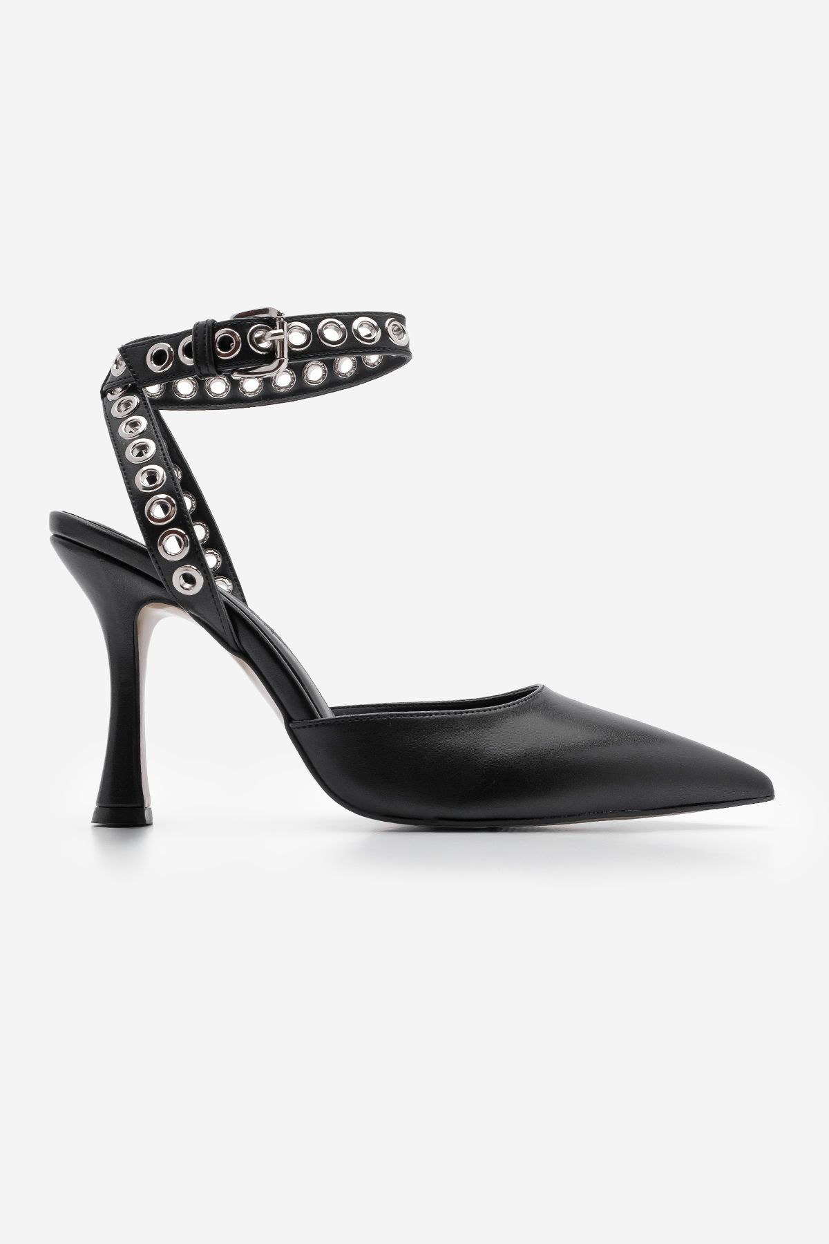 Marjin-Schwarze Damen-Stiletto-Schuhe mit Trock, Knöchelriemen und offenem Rücken 3