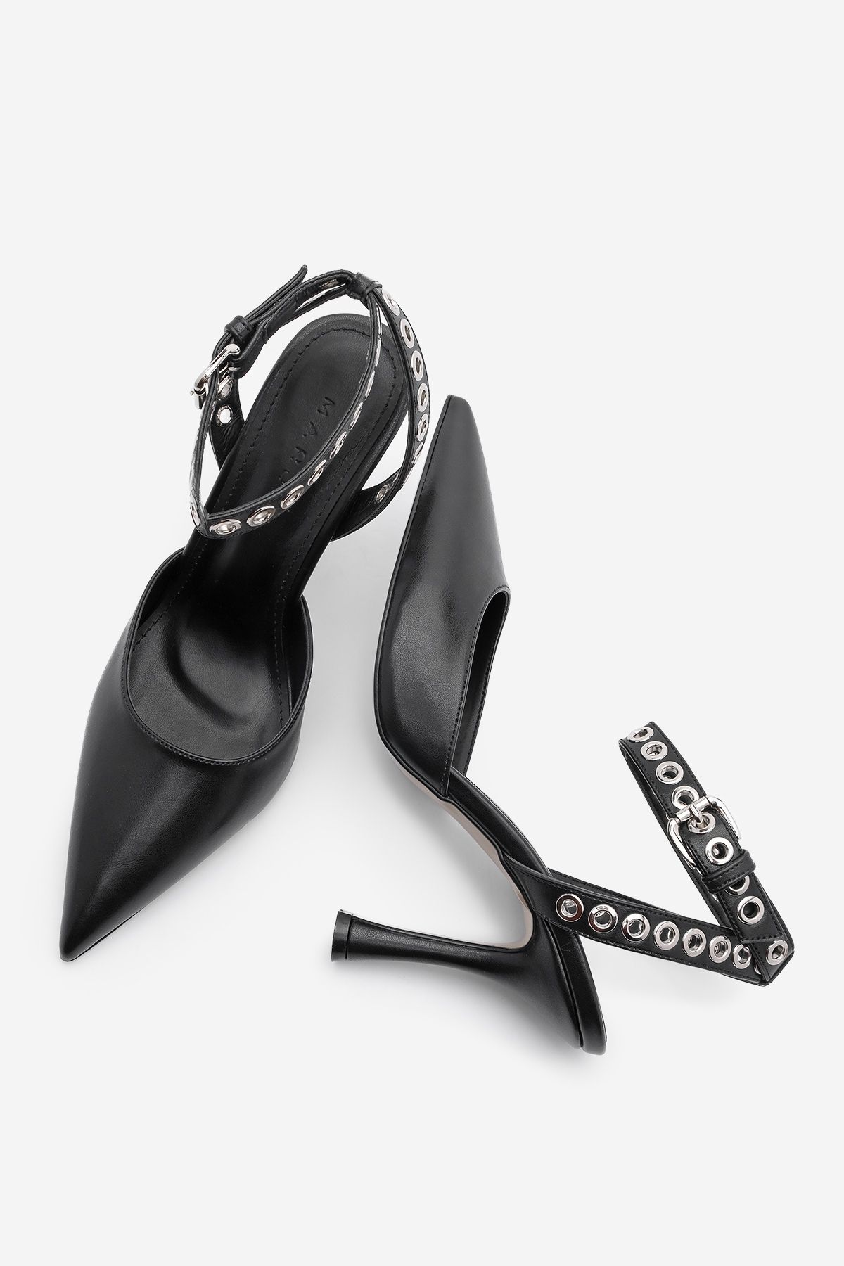 Marjin-Schwarze Damen-Stiletto-Schuhe mit Trock, Knöchelriemen und offenem Rücken 7