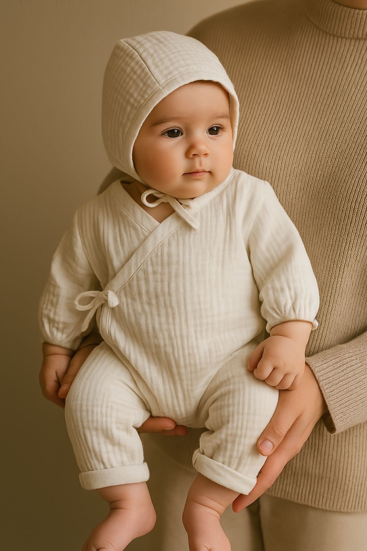 Minytrendy Kız Erkek İsimli Yenidoğan Bebek Organik Müslin Şapkalı Kimono Tulum Hastane Çıkışı Hediyelik fotoğrafı 3 (önizleme)