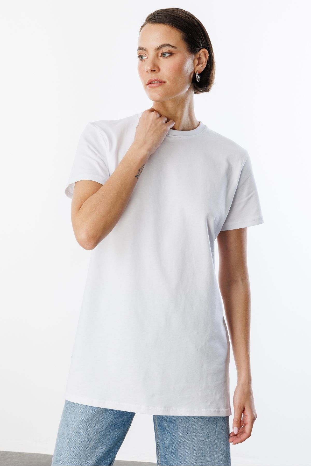 GENIUS STORE-Regular Fit Crew Neck Basic Plain Short Sleeve 100% Cotton Tunic Oversize-Tunik 3