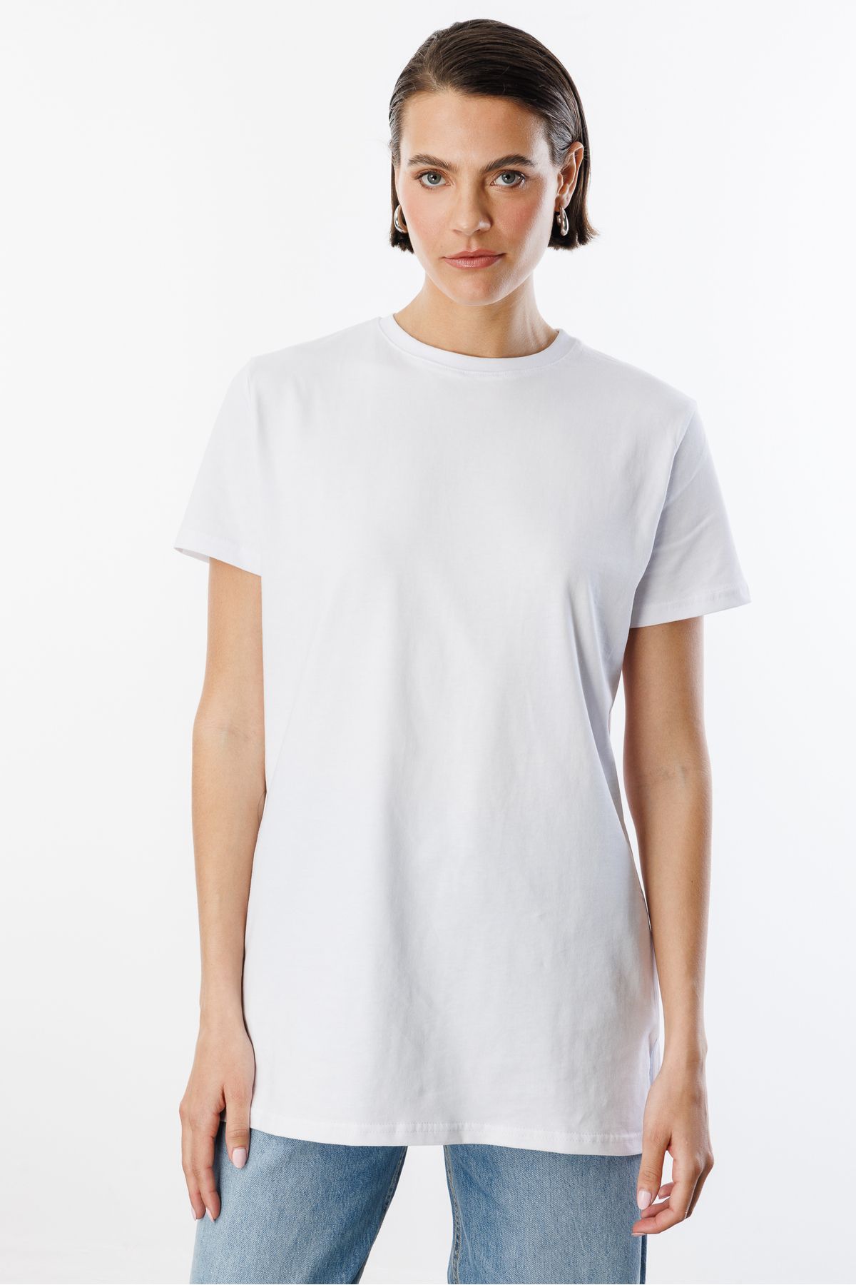 GENIUS STORE-Regular Fit Crew Neck Basic Plain Short Sleeve 100% Cotton Tunic Oversize-Tunik 1