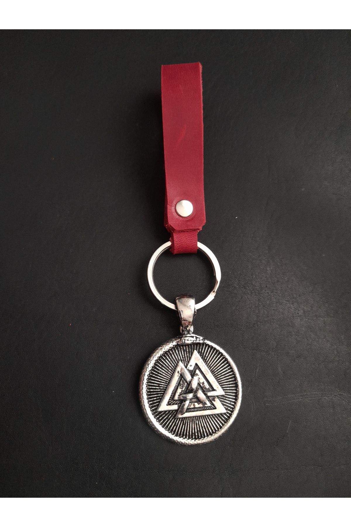 BSN Store-Leather Keychain Double Sided Vegvisir Valknut Scandinavian Figured Genuine Leather Keychain 4