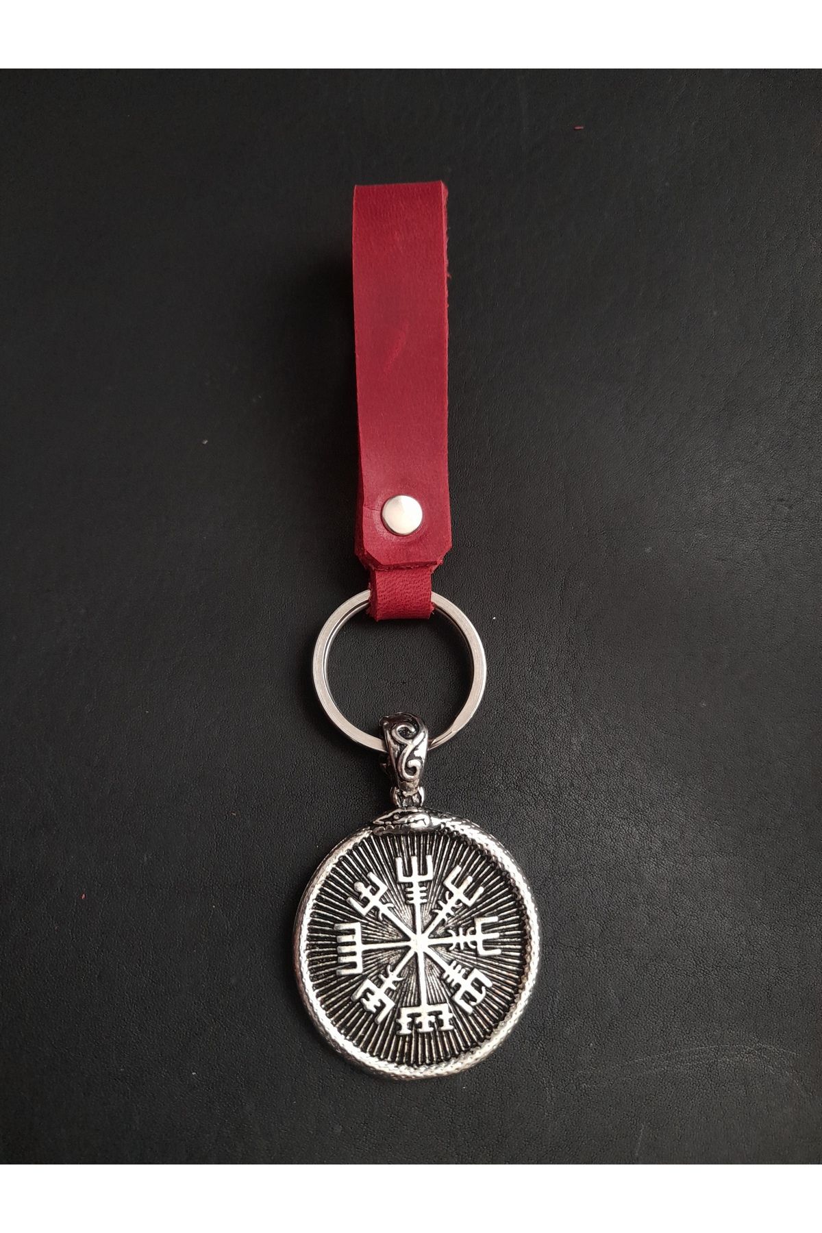 BSN Store-Leather Keychain Double Sided Vegvisir Valknut Scandinavian Figured Genuine Leather Keychain 3