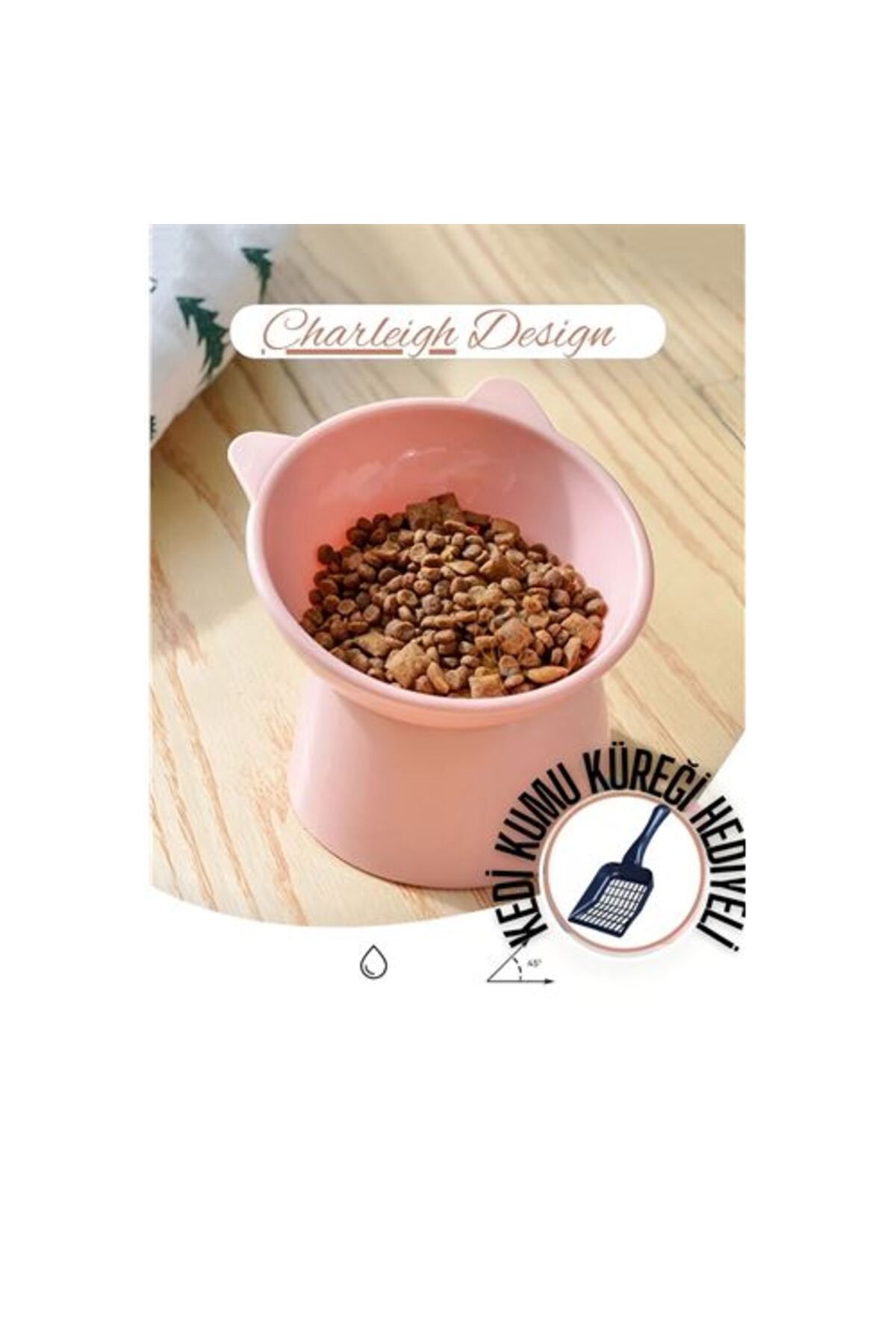 SAVA HOME COLLECTİON Mama Kabı Kedi ve Küçük Köpek Mama Kabı Kedi Kumu Küreği Set PUDRA