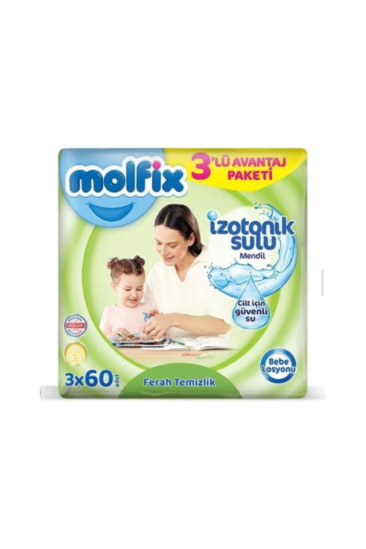 TYYLİ Molfix İzotonik Sulu Ferah Temizlik Islak Havlu Mendil 3'Lü 180 Yaprak