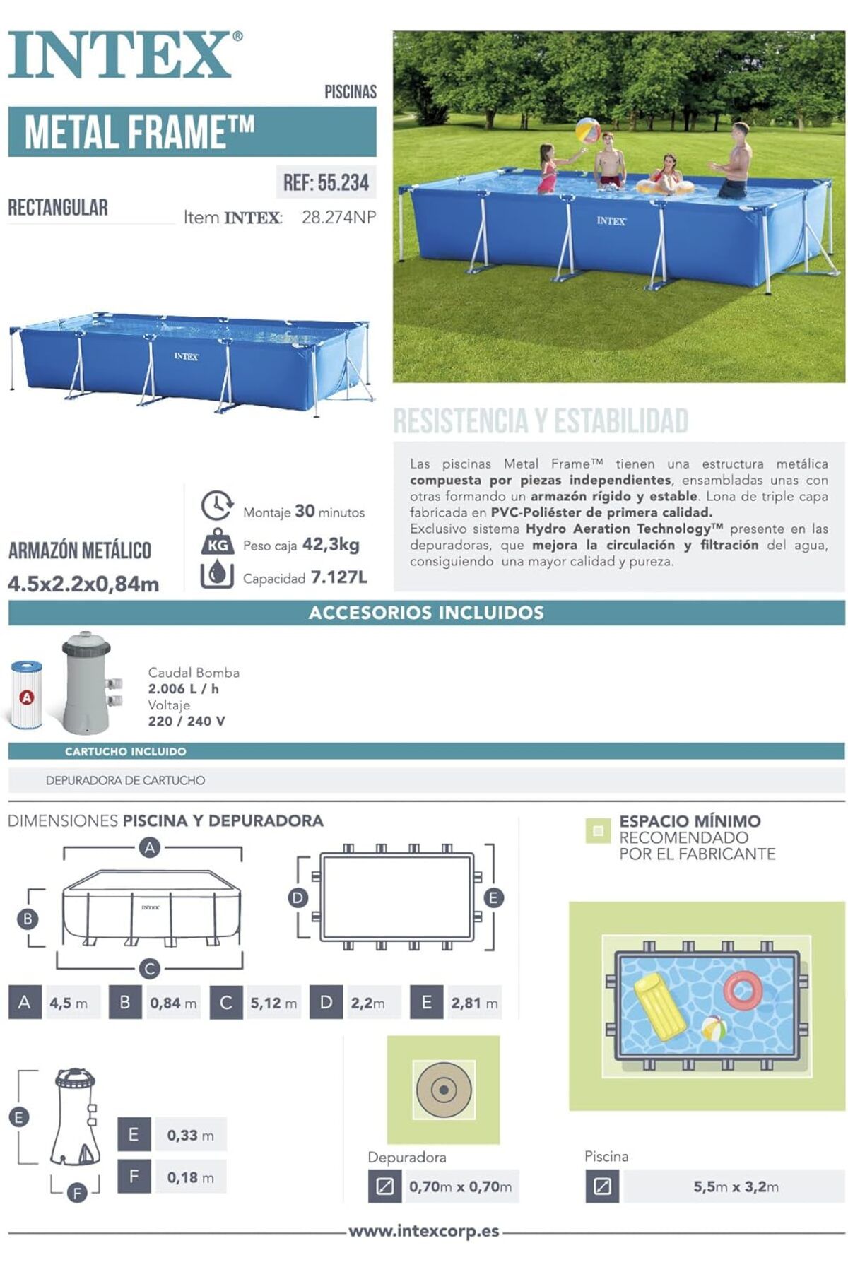 Intex-Rectangular Frame Pool Set 4.5m x 2.2m x 0.84m 7