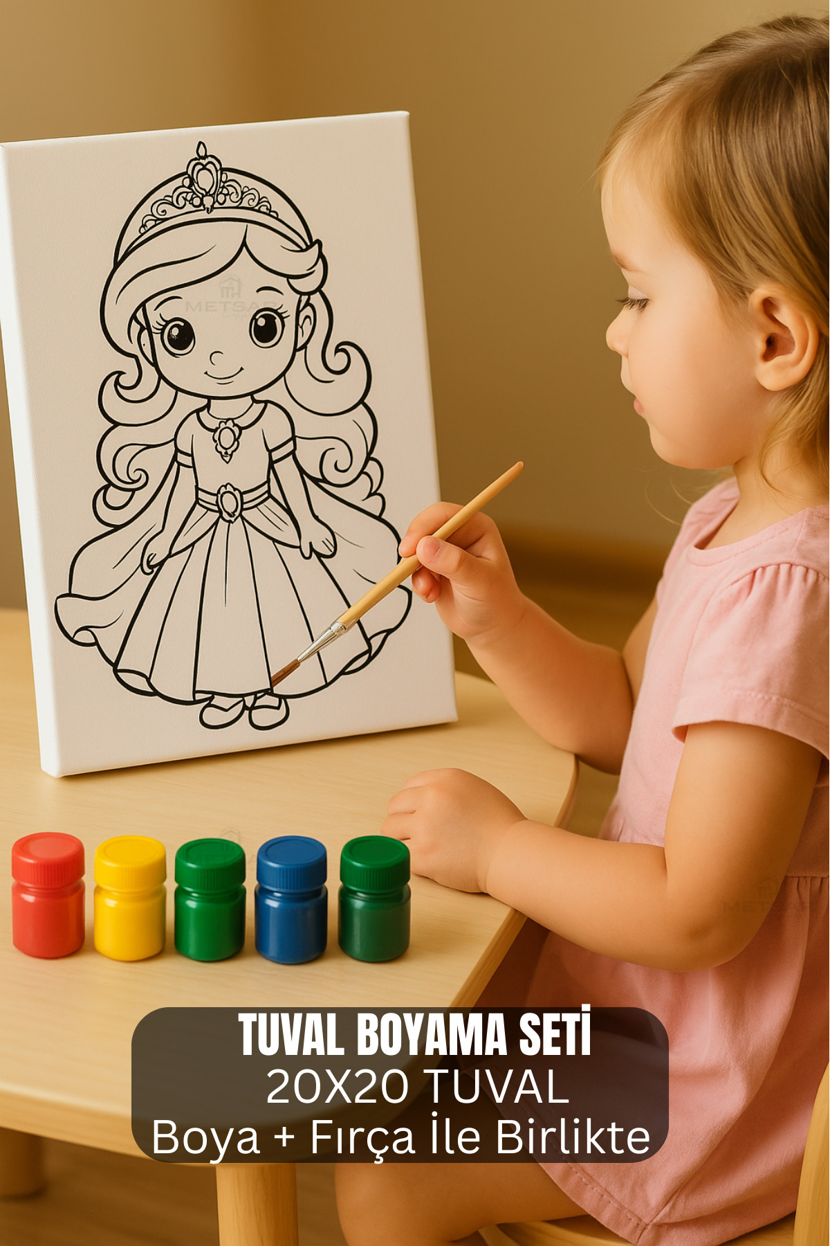 Metsar Home Prenses Çocuk Tuval Boyama Seti - Çocuk Gelişim, Tuval, Boya Seti, Fırça