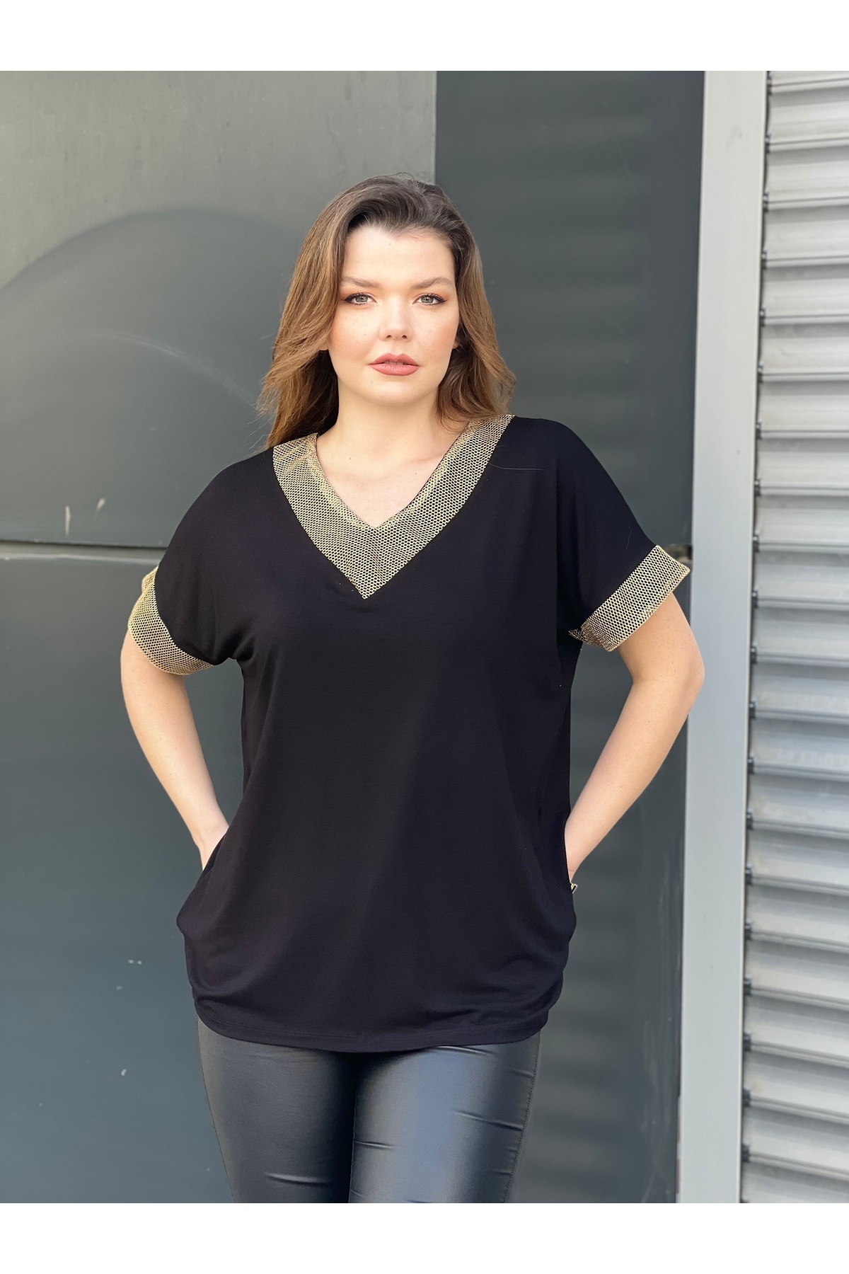 citycenterfashion-Women's Plus Size V-Neck Blouse - Mesh Sim (Cty-Xyn-7643) Intermediate Size M-L-Xl-Xxl 4