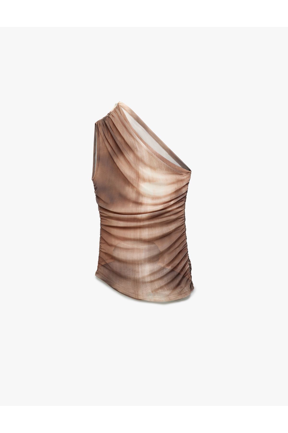 Koton Yeni Sezon Koton X Sima Tarkan - Slim Fit Drape Detaylı Batik Desenli Tek Omuz Bluz