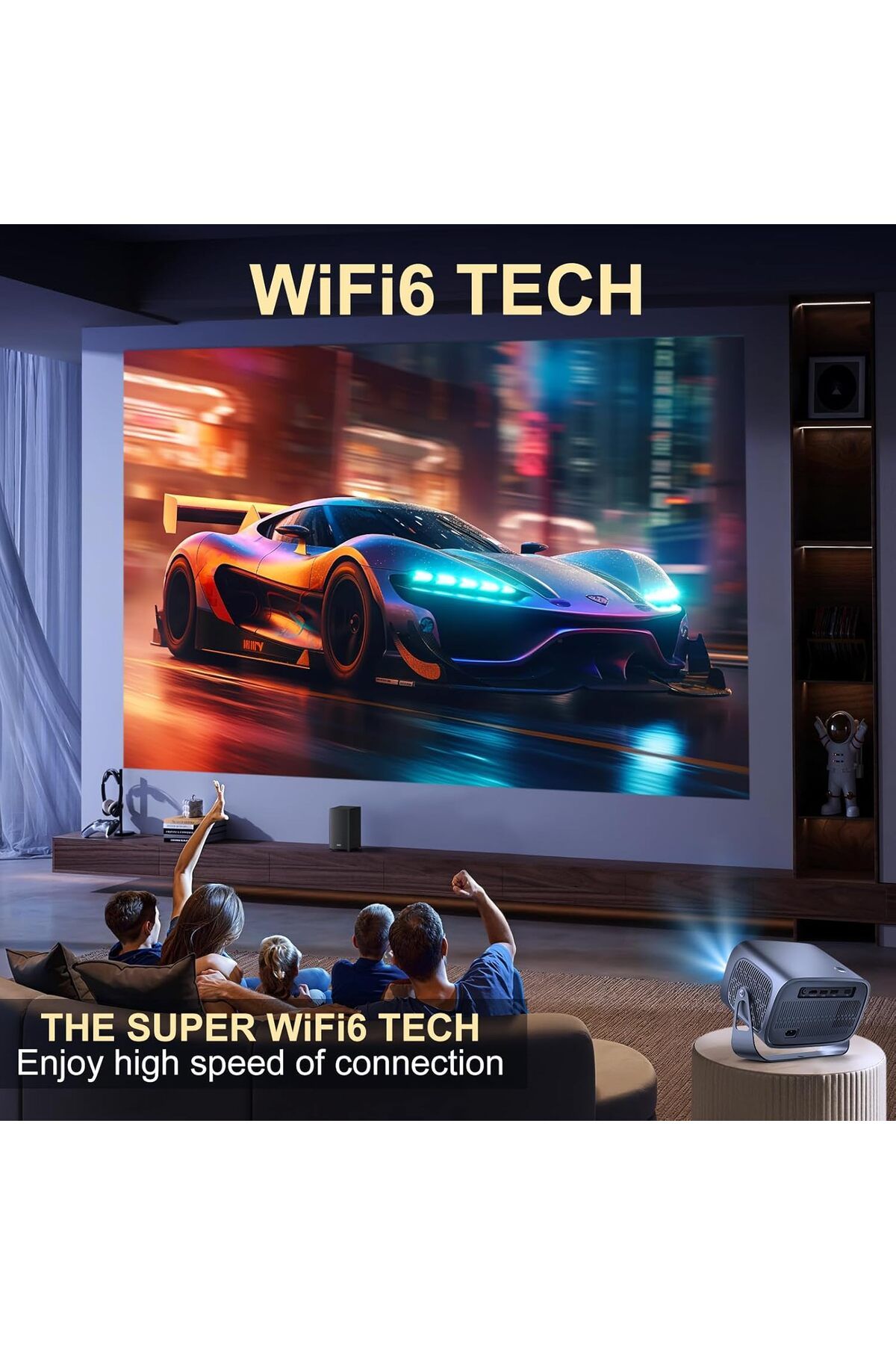 FlashHawk-Electric Focus Mini Projector 4K with WiFi 6 and BT, 5.2,12000lumens Smart Android 11.0, 1080P 8