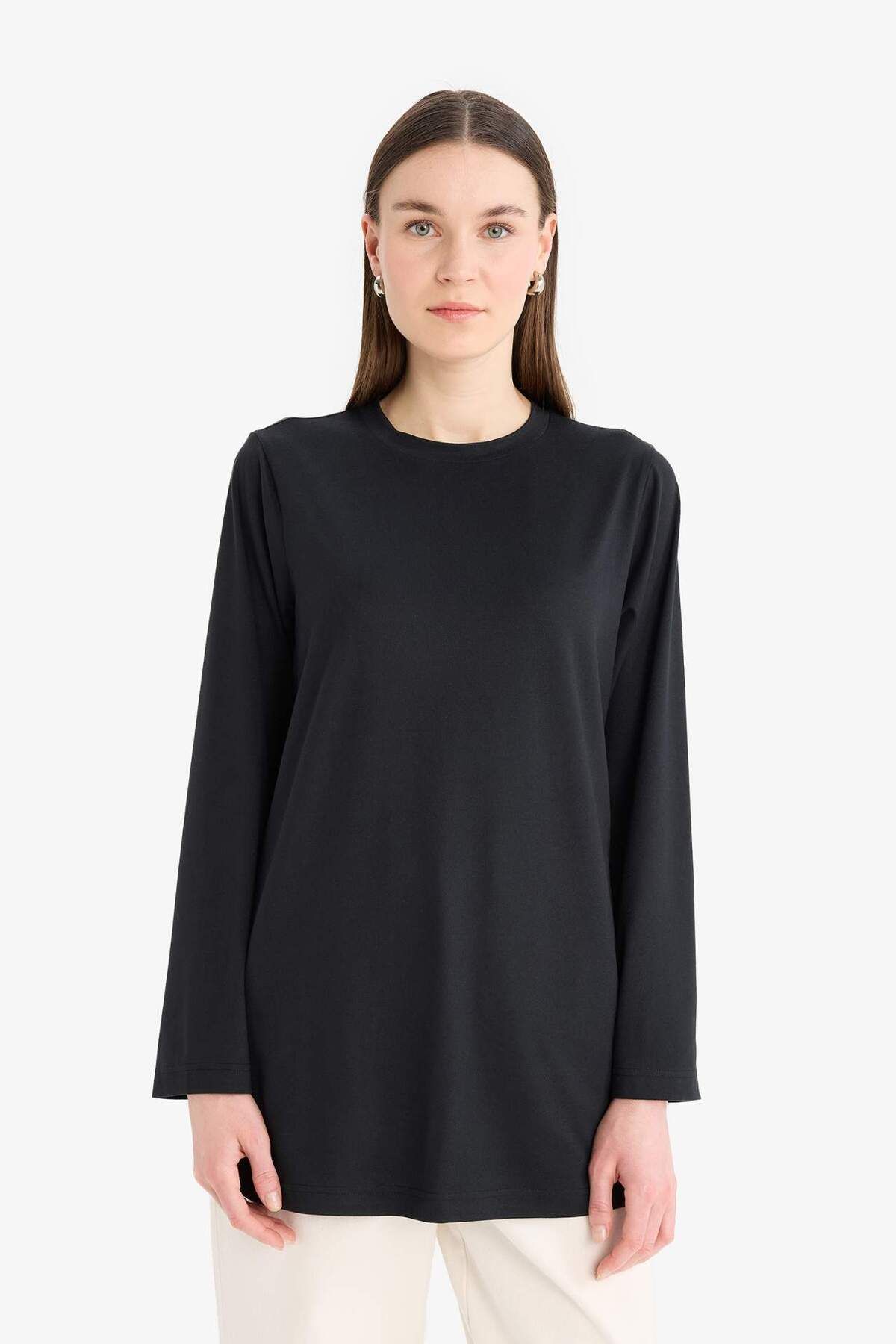 DeFacto-Regular Fit Basic μασίφ μακρυμάνικο μπλουζάκι τουνίκ E5732AX25SM 3
