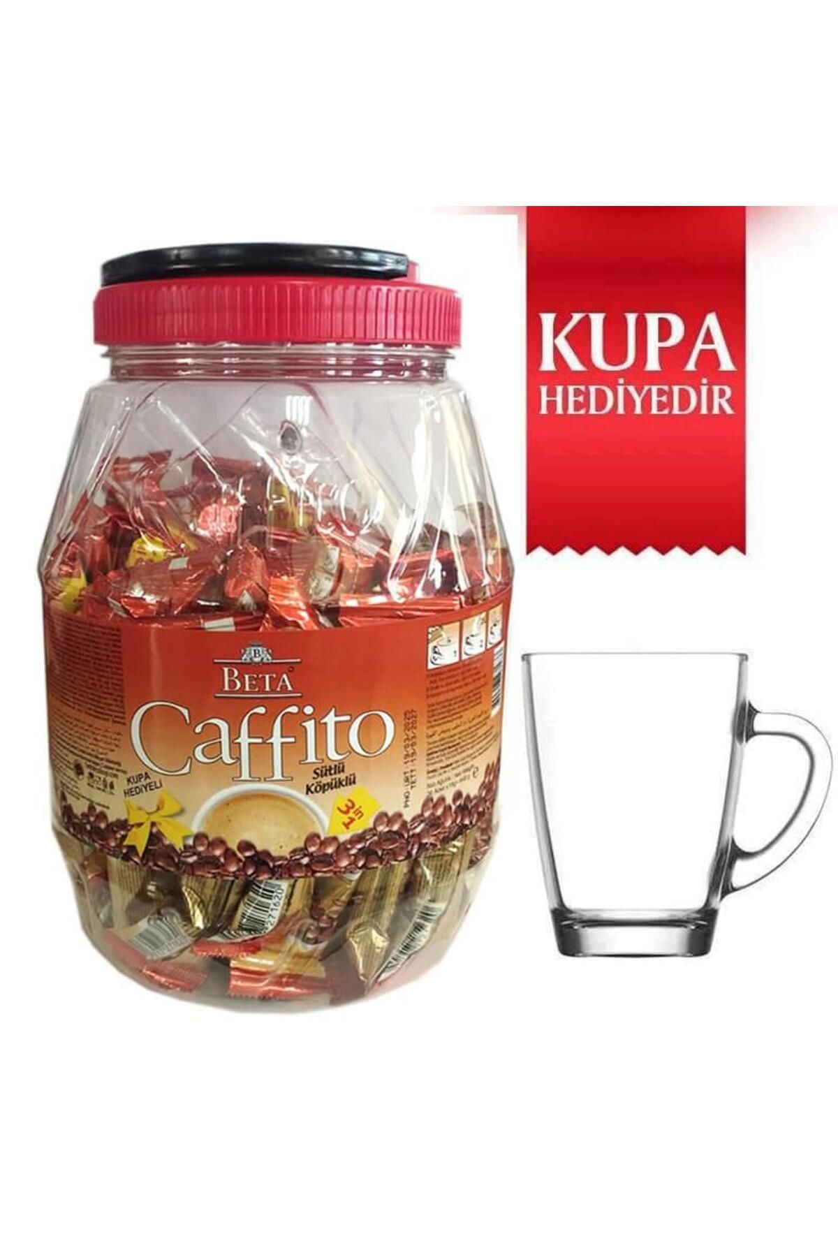 Beta Caffito Beta Caffıto 3'ü1 Arada Sütlü Köpüklü Pet Kavanoz 36x18 g, Cam Kupa Hediyeli,Pet Kavanoz Ambalajda