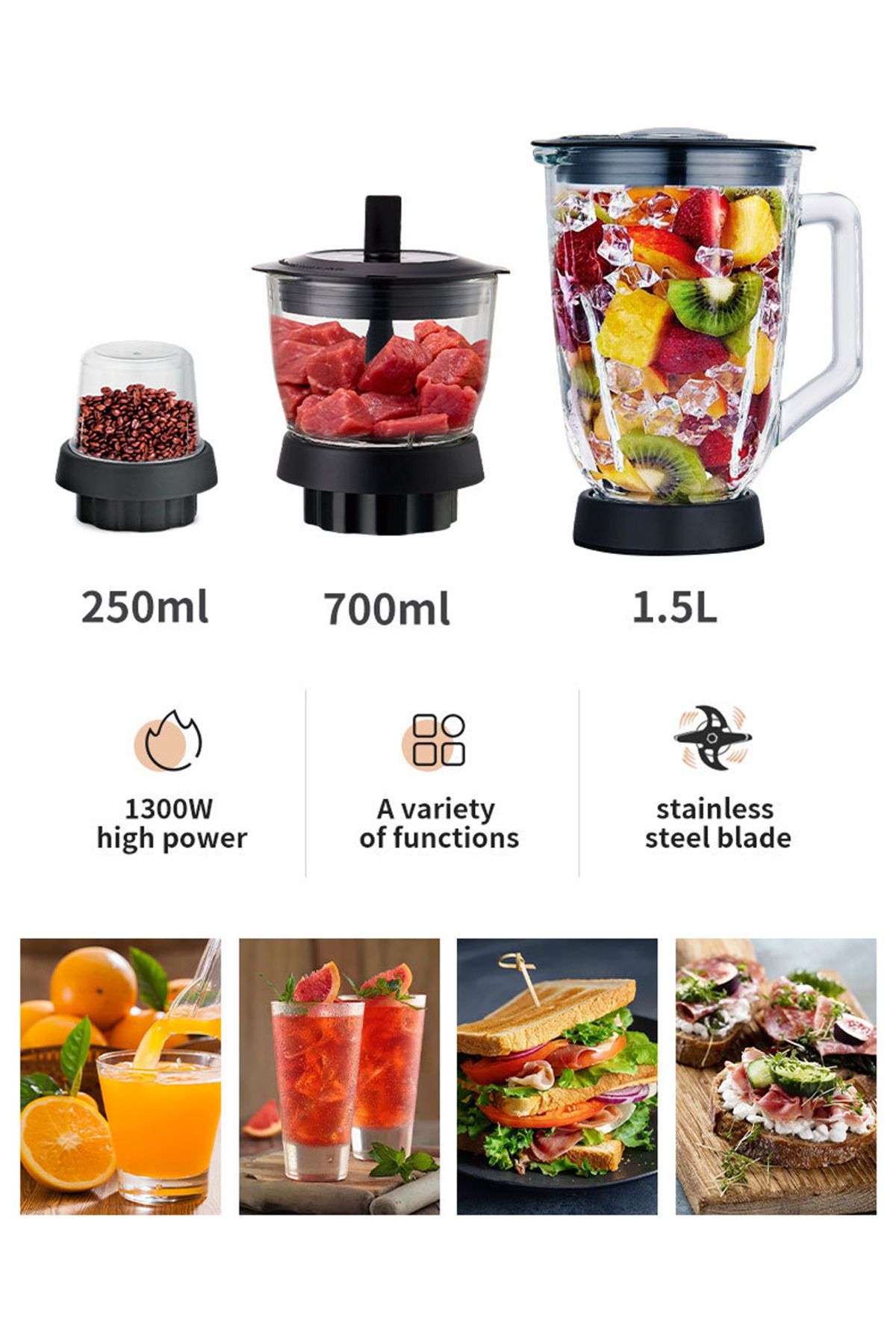 SOKANY-3-In-1 Juicer Blender, 1.5 Litre, 1000W Multi-Function High Speed Blender Ice Crusher Black 8