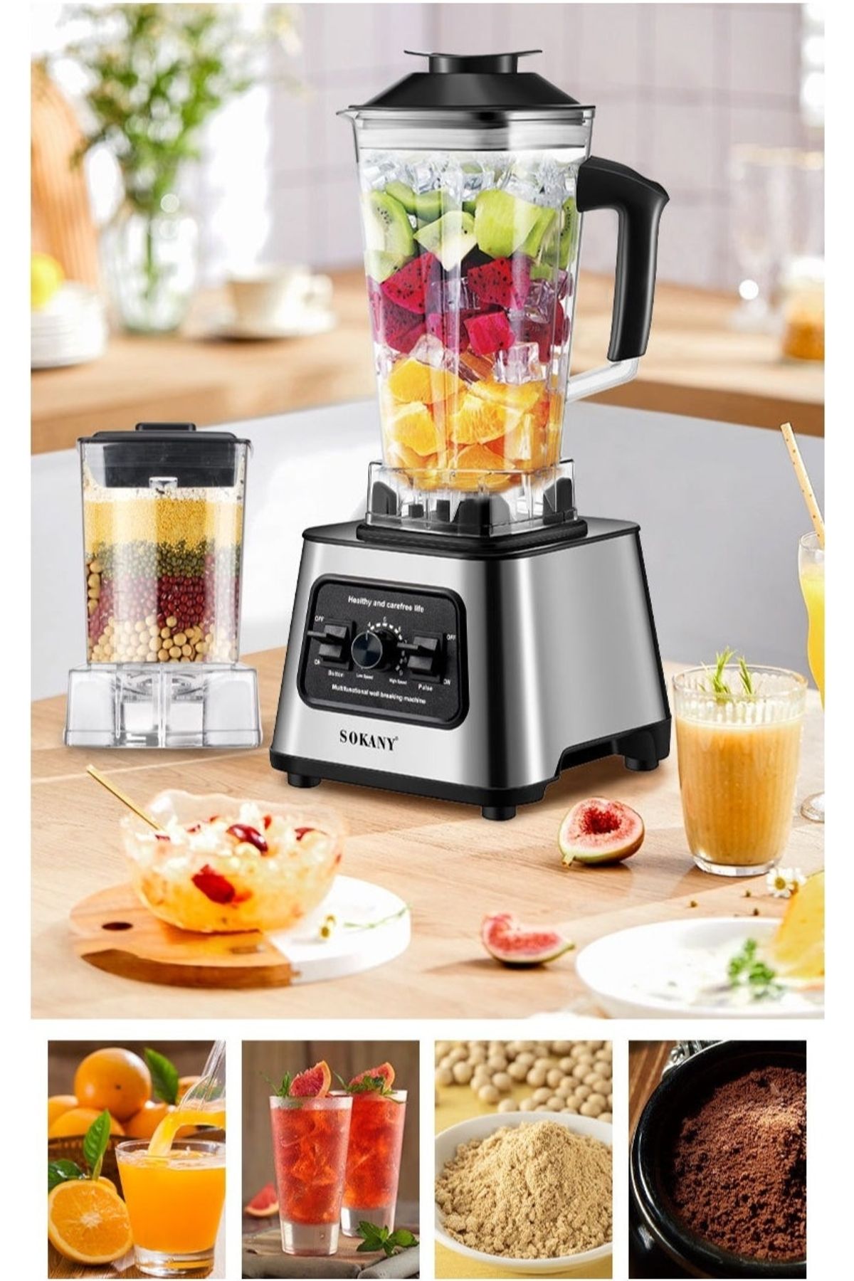 SOKANY-Juicer Blender, 2.5 Litre, 6000W Multi-Function High Speed Blender Ice Crusher SK-999 Black 3