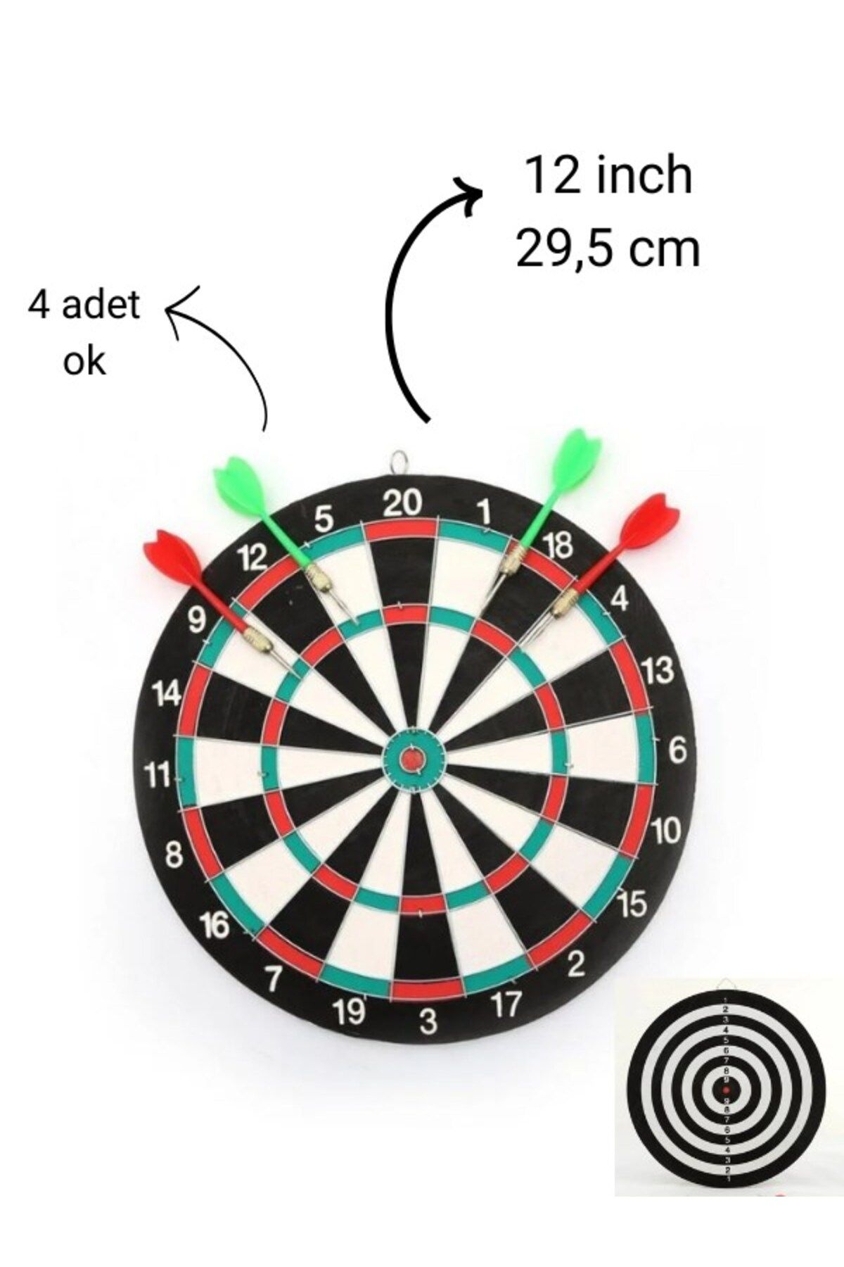 CKSpor 12 İnç Dart Tahtası Mini Boy Çift Taraflı Dart Oyun Seti 4 Oklu