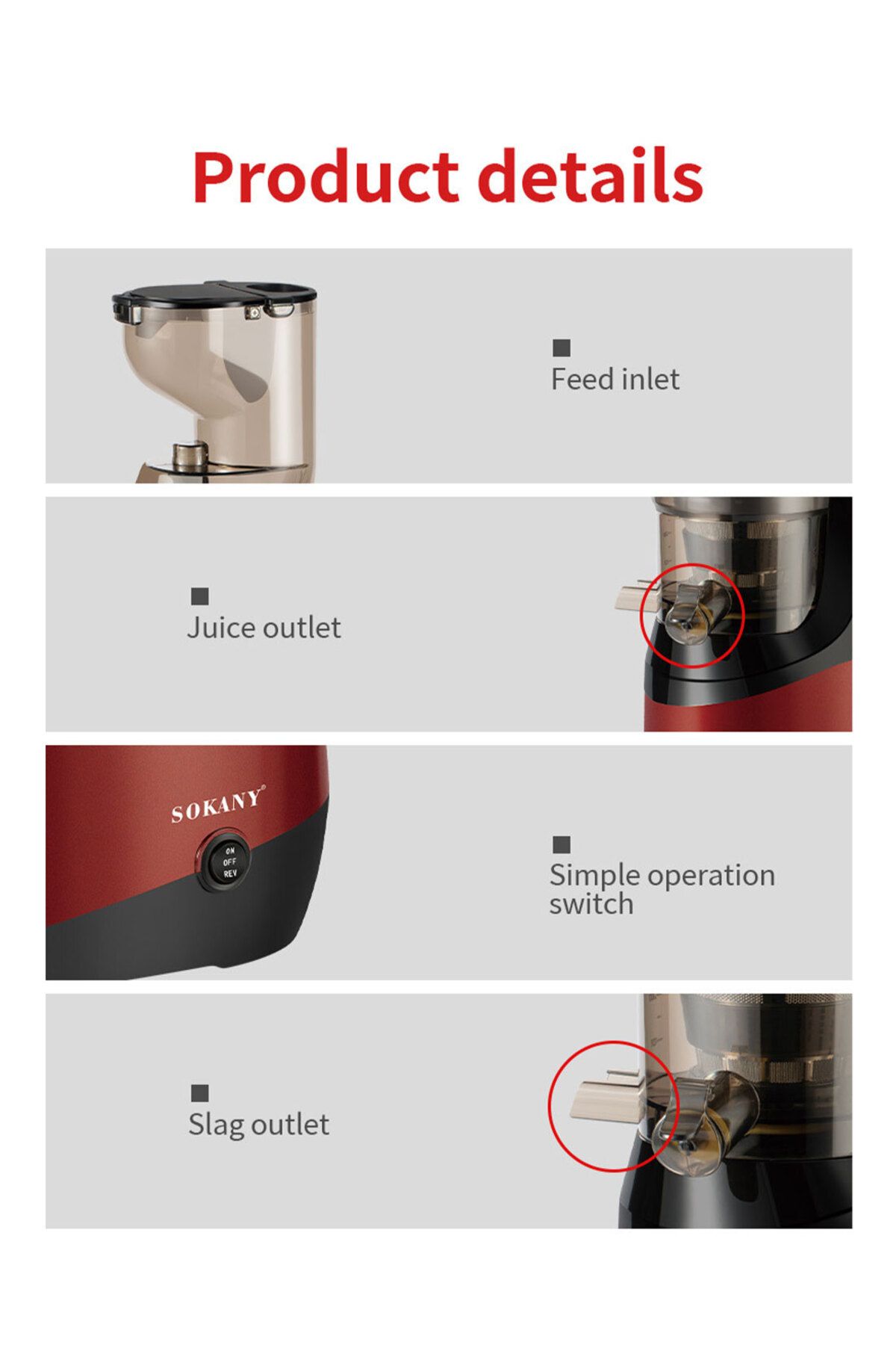SOKANY-Slow Masticating Juicer, Slow juicer, Fruit/Vegetable Juicer, Cold Press Juicer with High Output 3