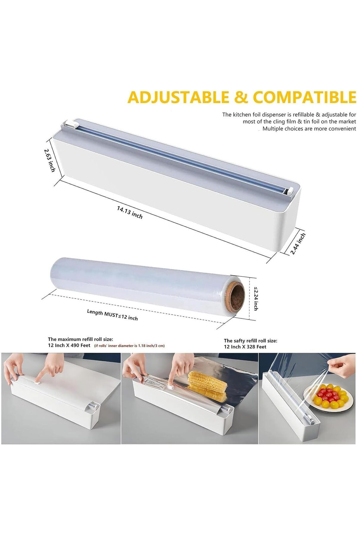 fulina-Foil Plastic Wrap Dispenser,with Slide Cutter and Magnetic Bottom,Adjustable Refillable,for Home Use 6