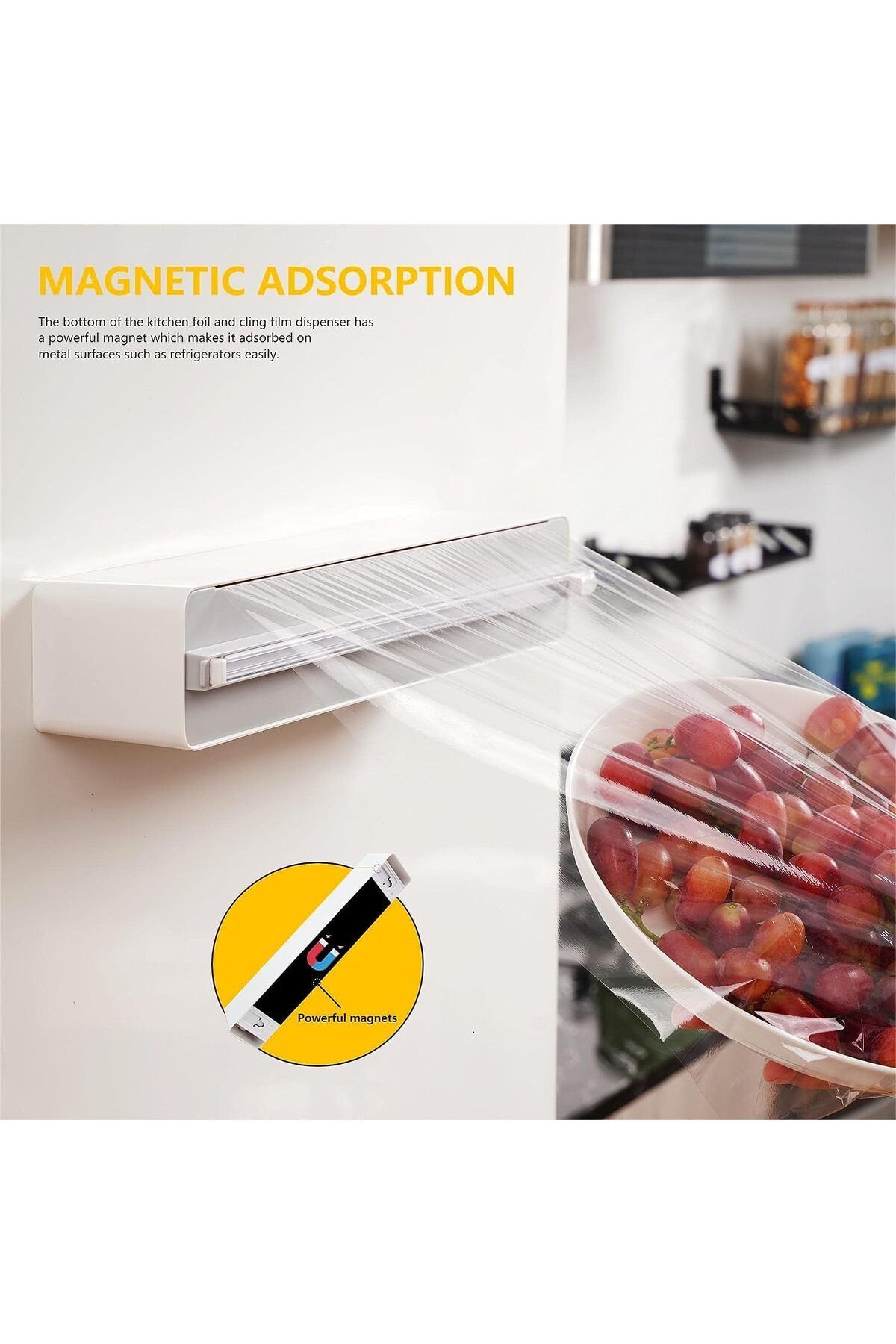 fulina-Foil Plastic Wrap Dispenser,with Slide Cutter and Magnetic Bottom,Adjustable Refillable,for Home Use 4