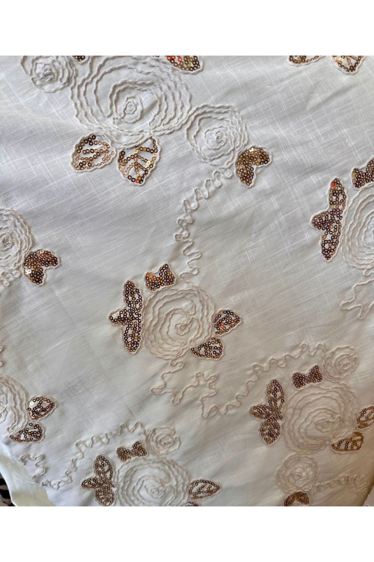 ODDA TASARIM ATÖLYESİ-100% Cotton Organic Fabric with Brown Sequin Embroidery on Top 2