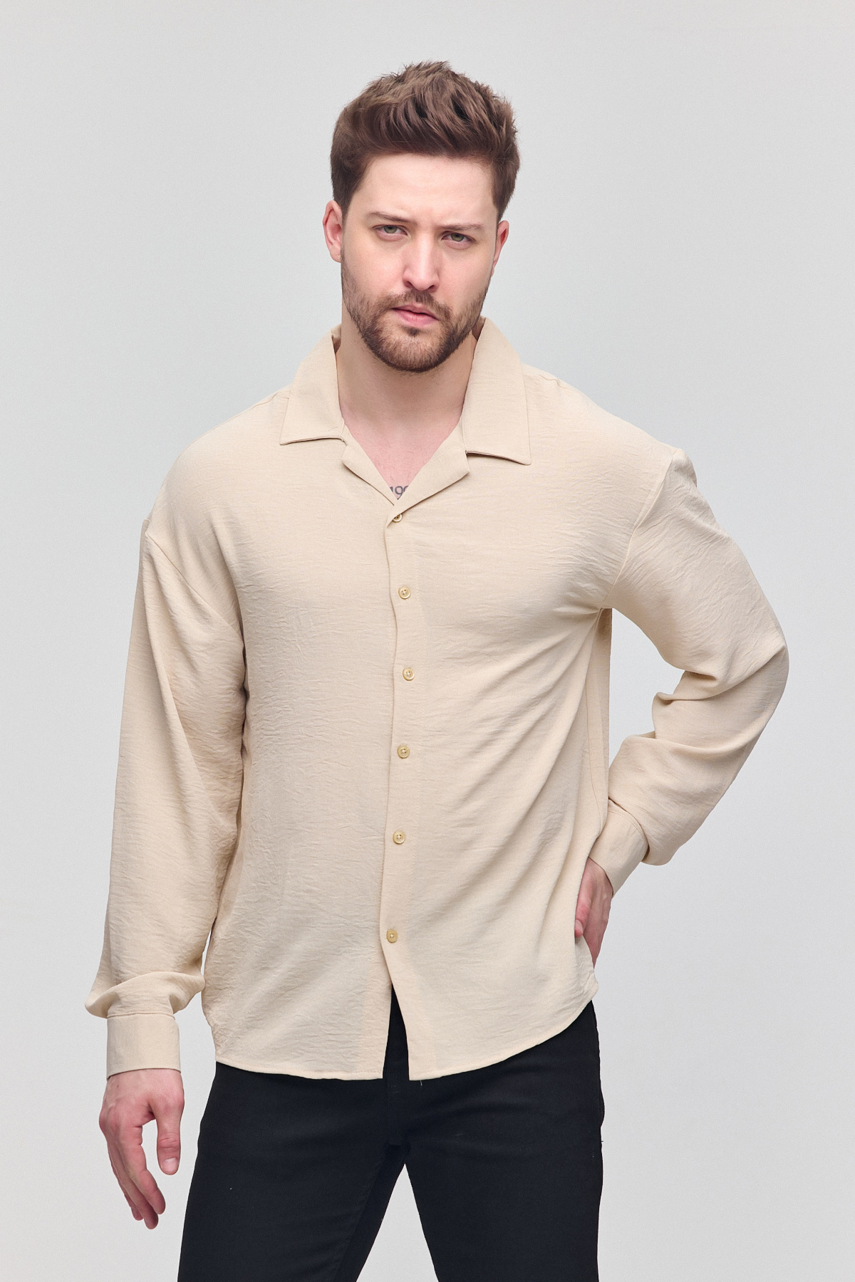 COMBİNE MİCHAİL-Ανδρικό πουκάμισο Oversize Μακρυμάνικο Λινό Καλοκαιρινό Πουκάμισο 5