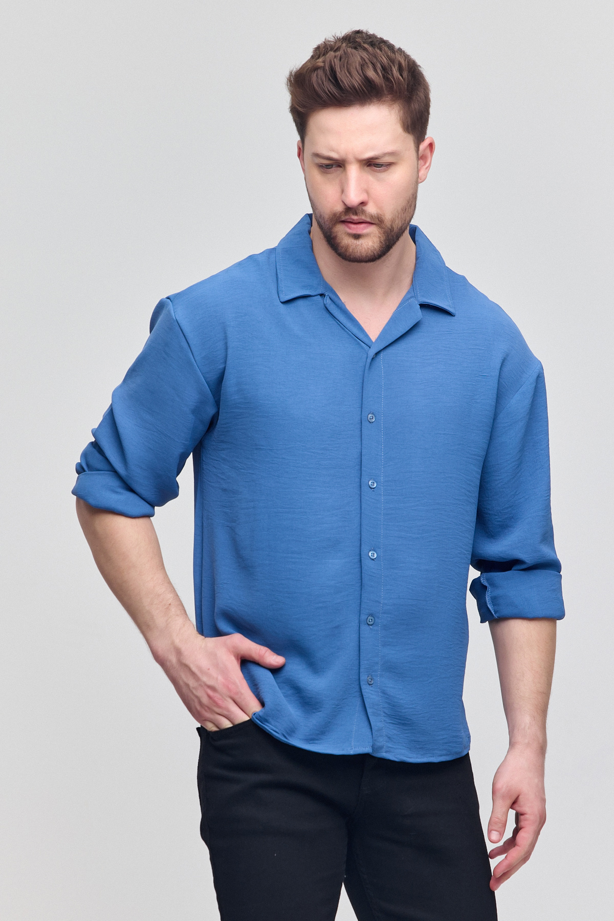COMBİNE MİCHAİL-Ανδρικό πουκάμισο Oversize Μακρυμάνικο Λινό Καλοκαιρινό Πουκάμισο 5