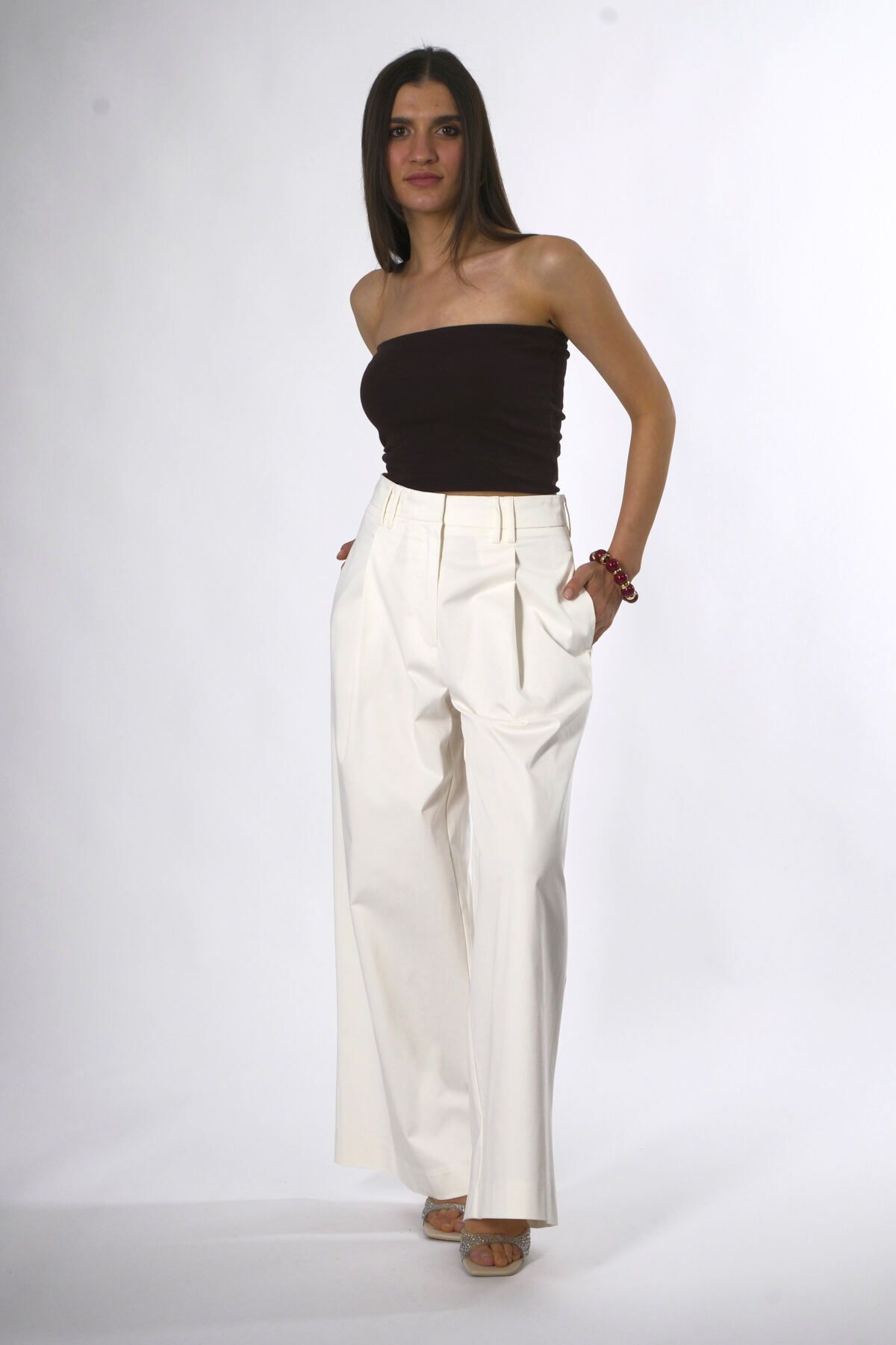 ABBRA-Women's Cotton Pleated Wide Leg Pants 3