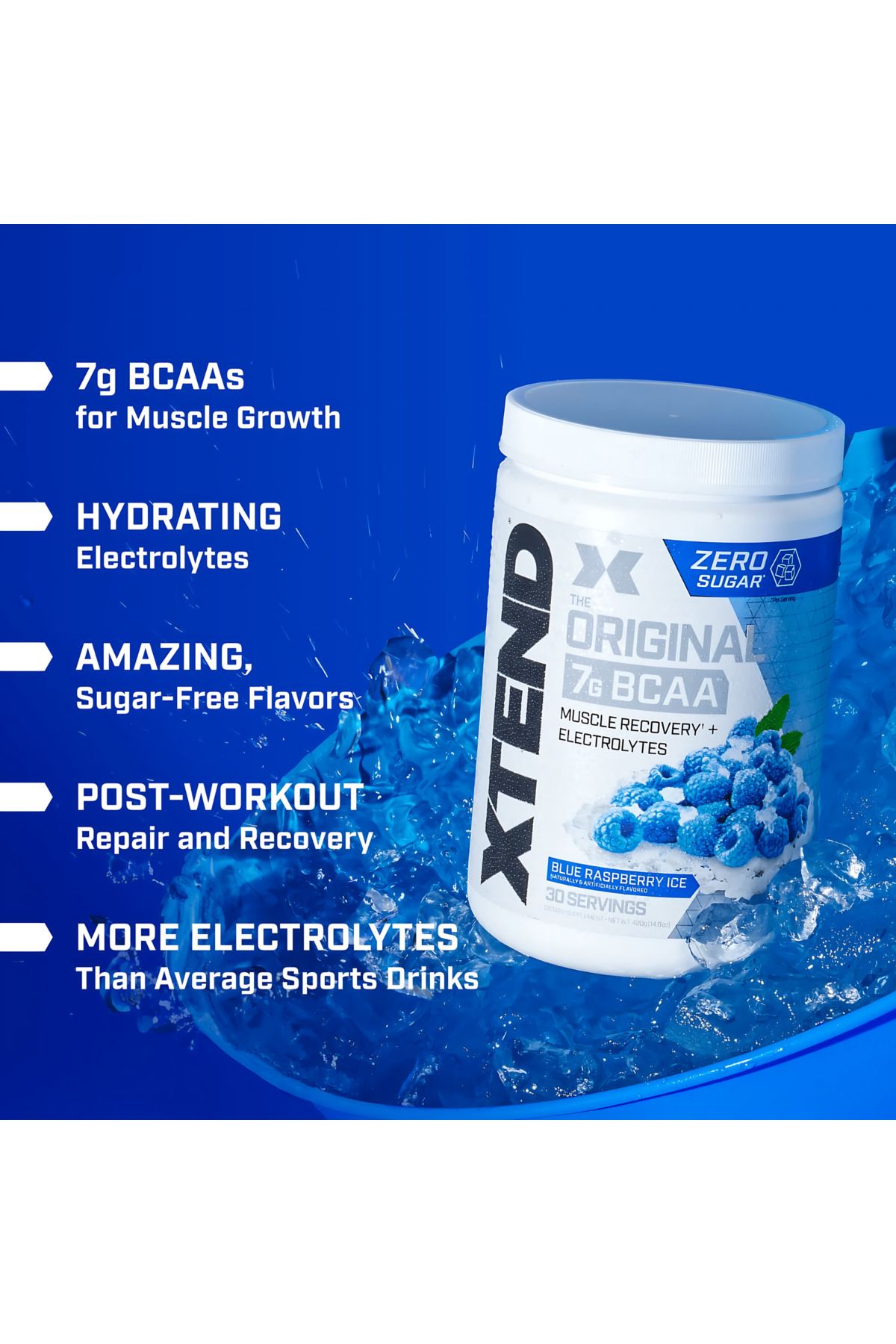xtend-Xtend BCAAs Muscle Growth Supplement - Blue Raspberry - 30 Servings 405 gm 6