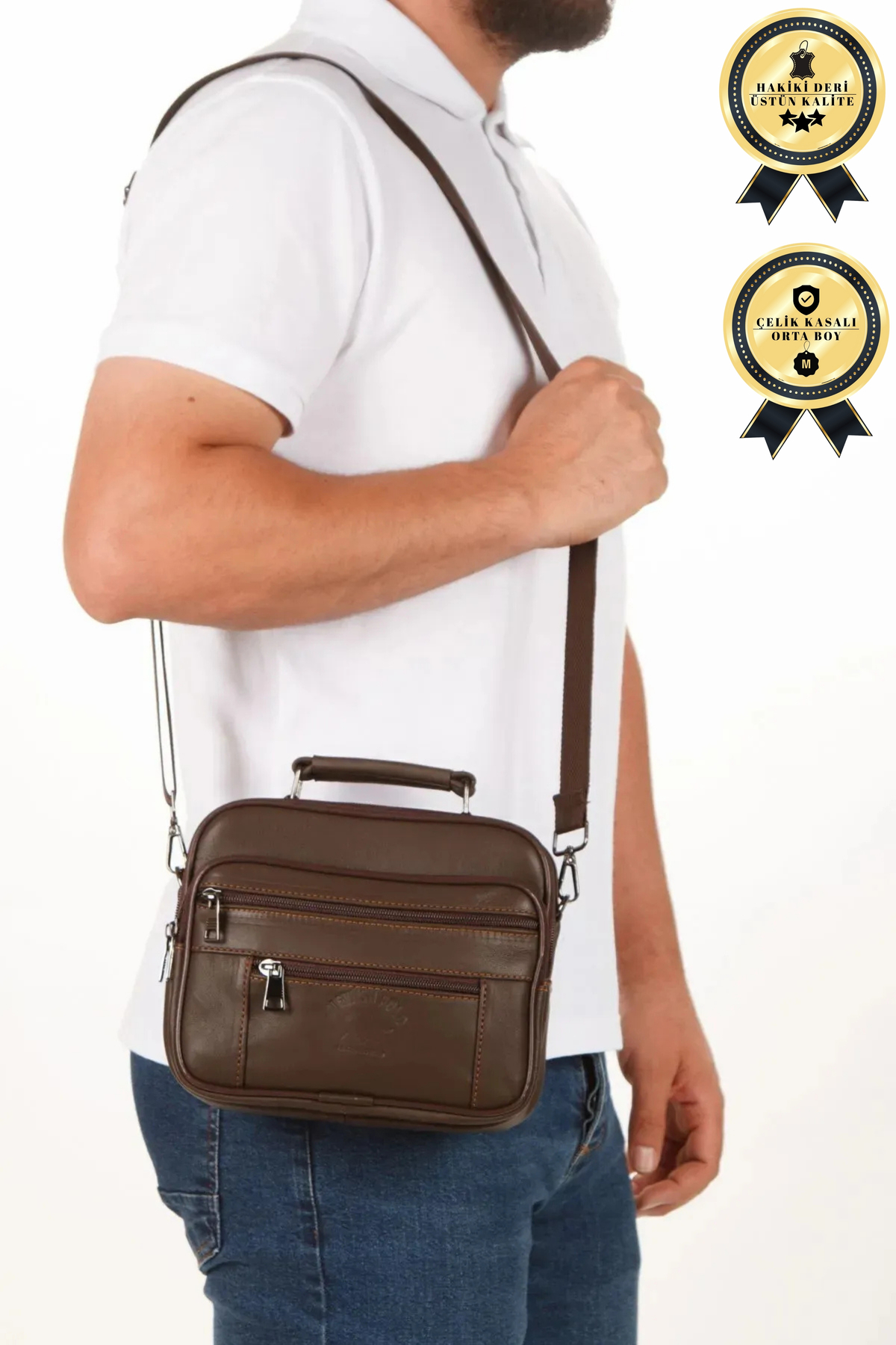 CERFF LEATHER CLUP Erkek Deri Kasalı El Çanta( 21,5 *17,5 Cm)