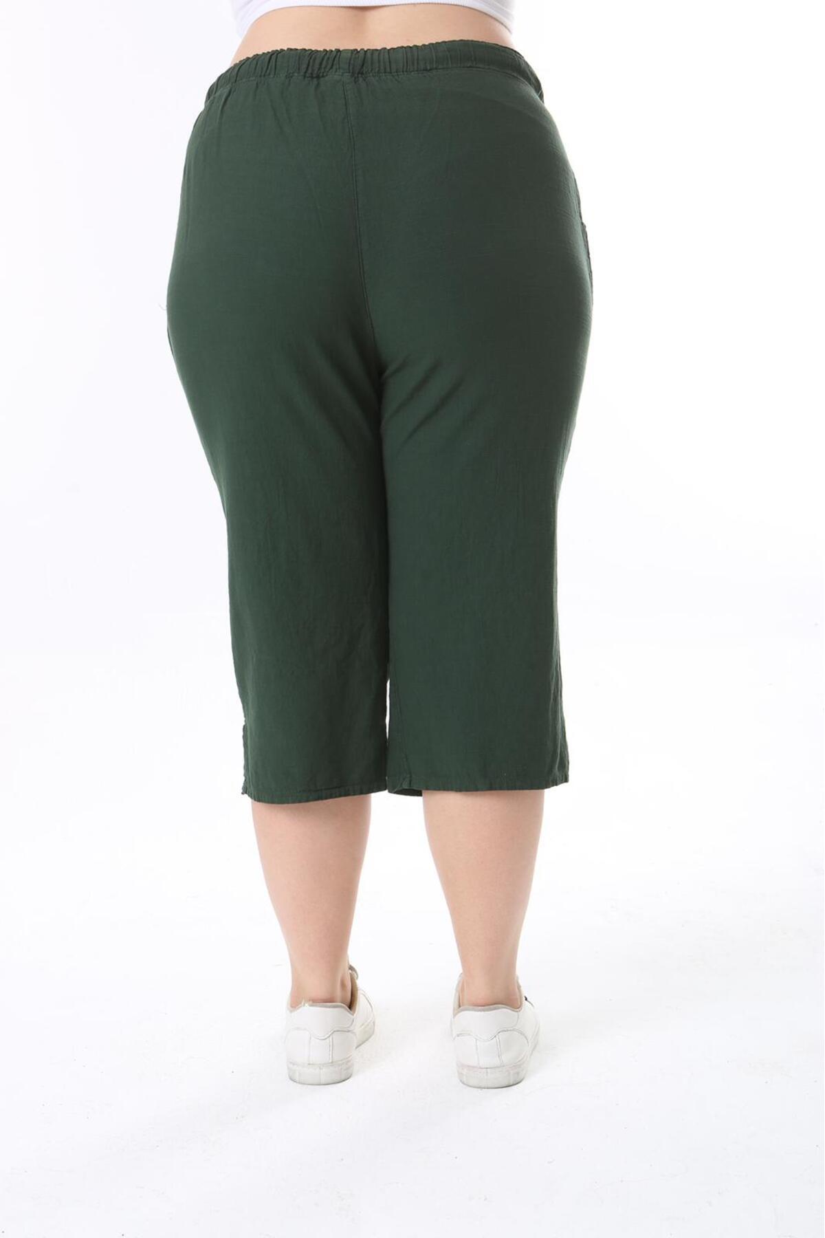 vividbutik-Khaki Waist Elastic Capri with Pockets 5