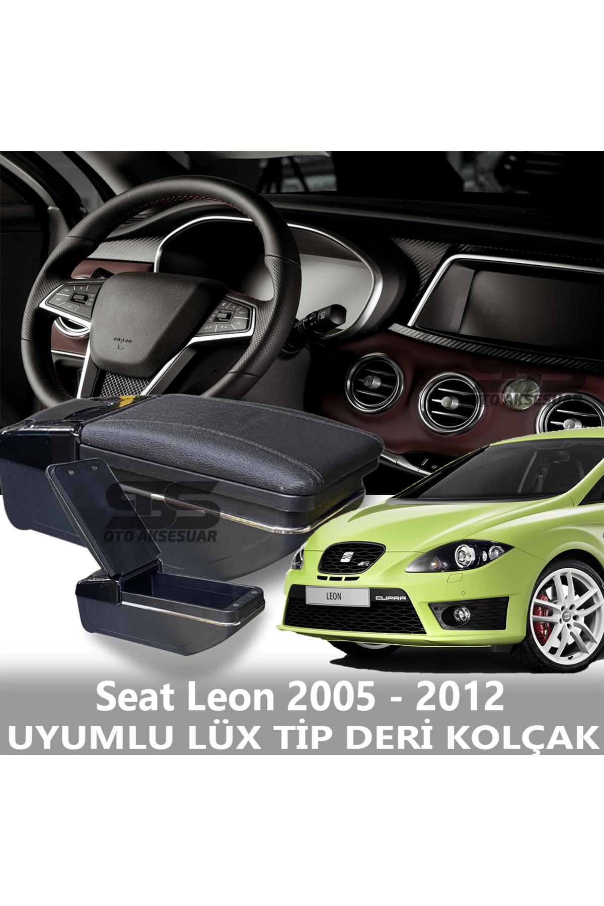 Accoudoir Central Premium Réglable Pour SEAT Leon (2005-2012) - Fabriqué En Italie, Couleur Noire