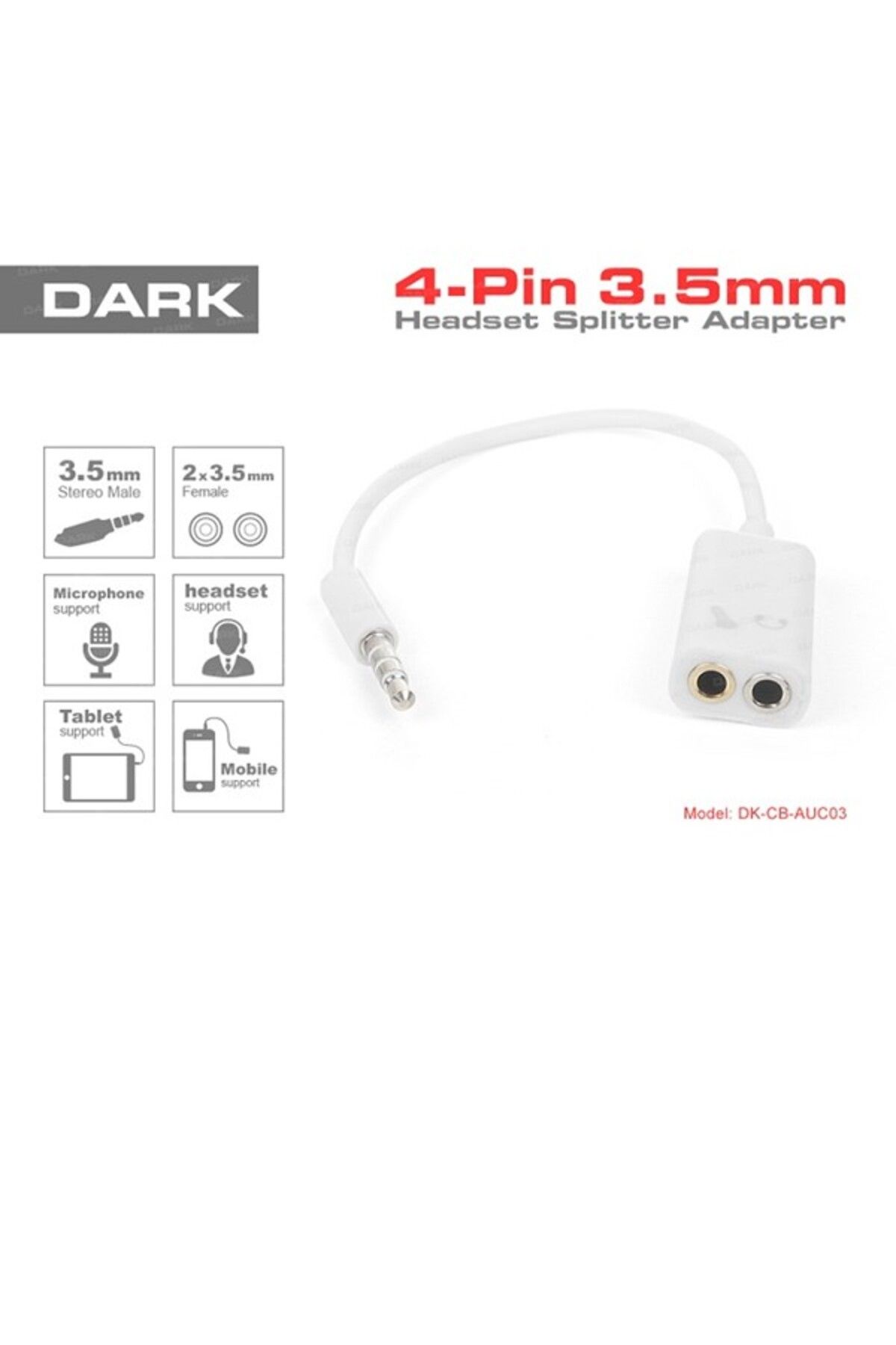 Dark DK-CB-AUC03 1x erkek Stereo 2x dişi Ses Ara Kablosu
