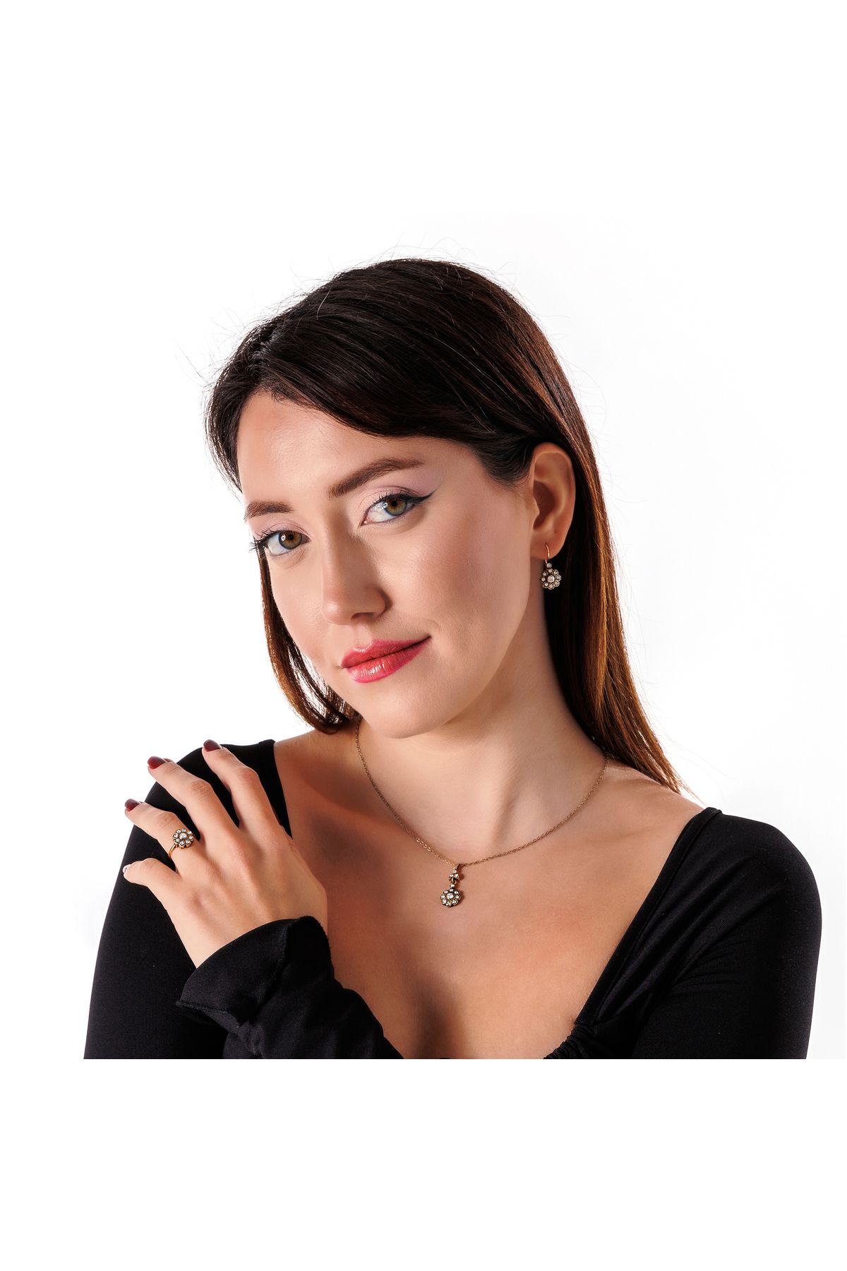 Atelier LEO Handmade Jewellery HARMONİ MİNİ ÇİÇEK TAKIM YÜZÜK NO:5 BAKIR EL YAPIMI KARARMA YAPMAZ KADIN TAKI SETİ