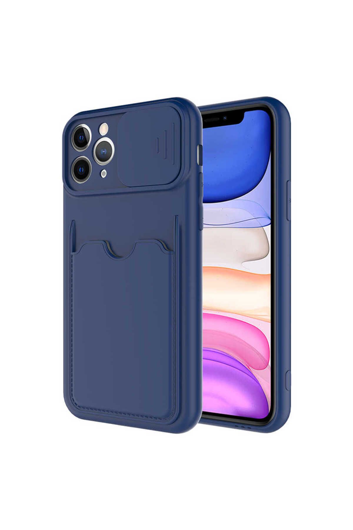 halkhouse Apple iPhone 11 Pro Max Kılıf Renkli Kartlıklı Esnek Kırılmaz Sert Silikon Kartix Kapak