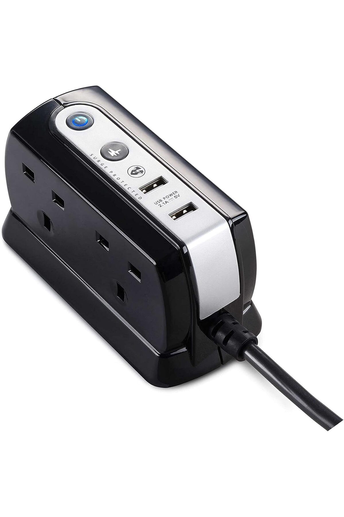 Masterplug-Heavy Duty Four Socket Surge Protected Extension Lead with 2 USB Ports, 2 Metre, Black 2