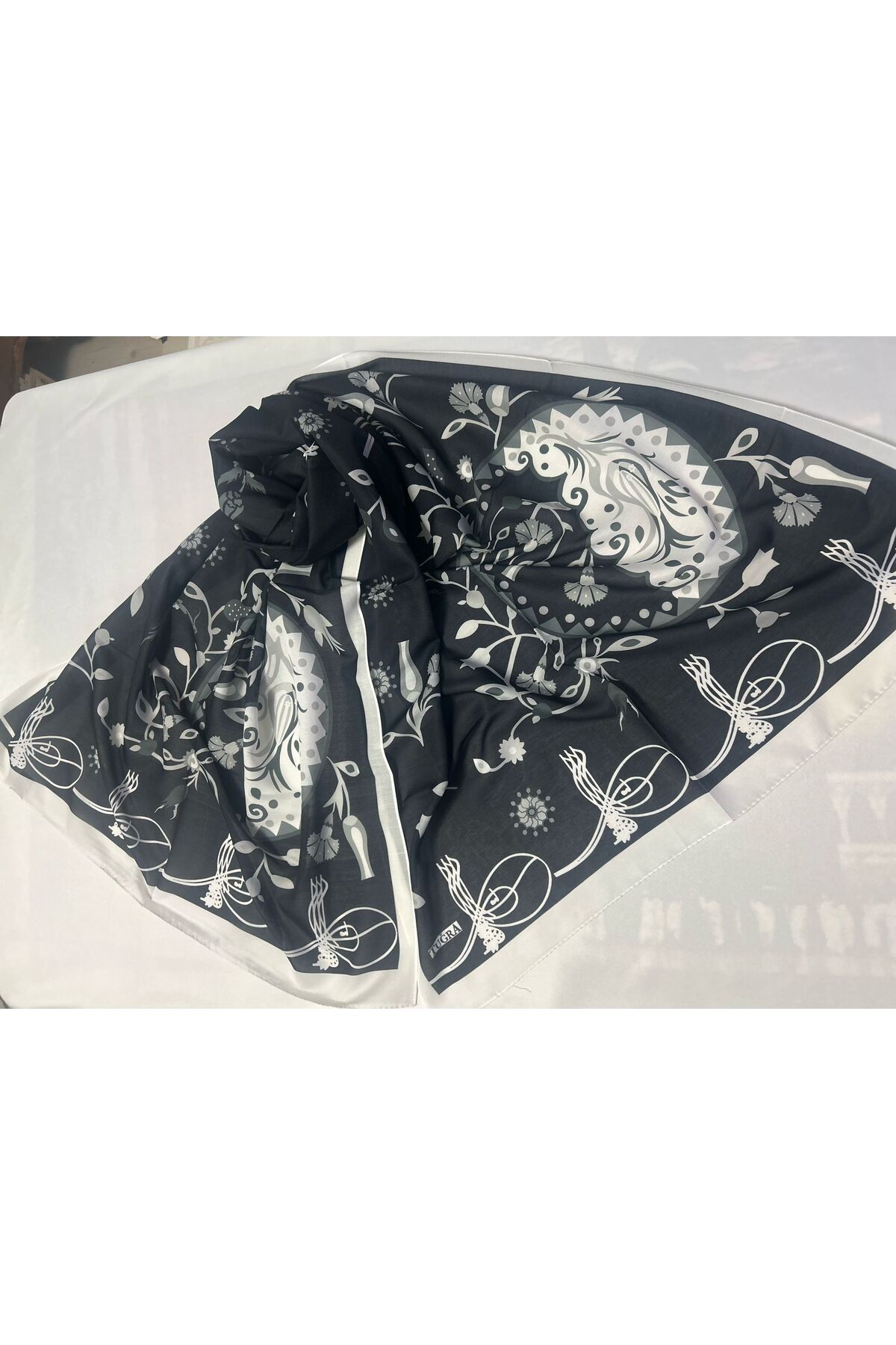 ALTUNTAŞ-Women's Cotton Tuğra Patterned Etnic Shawl 3
