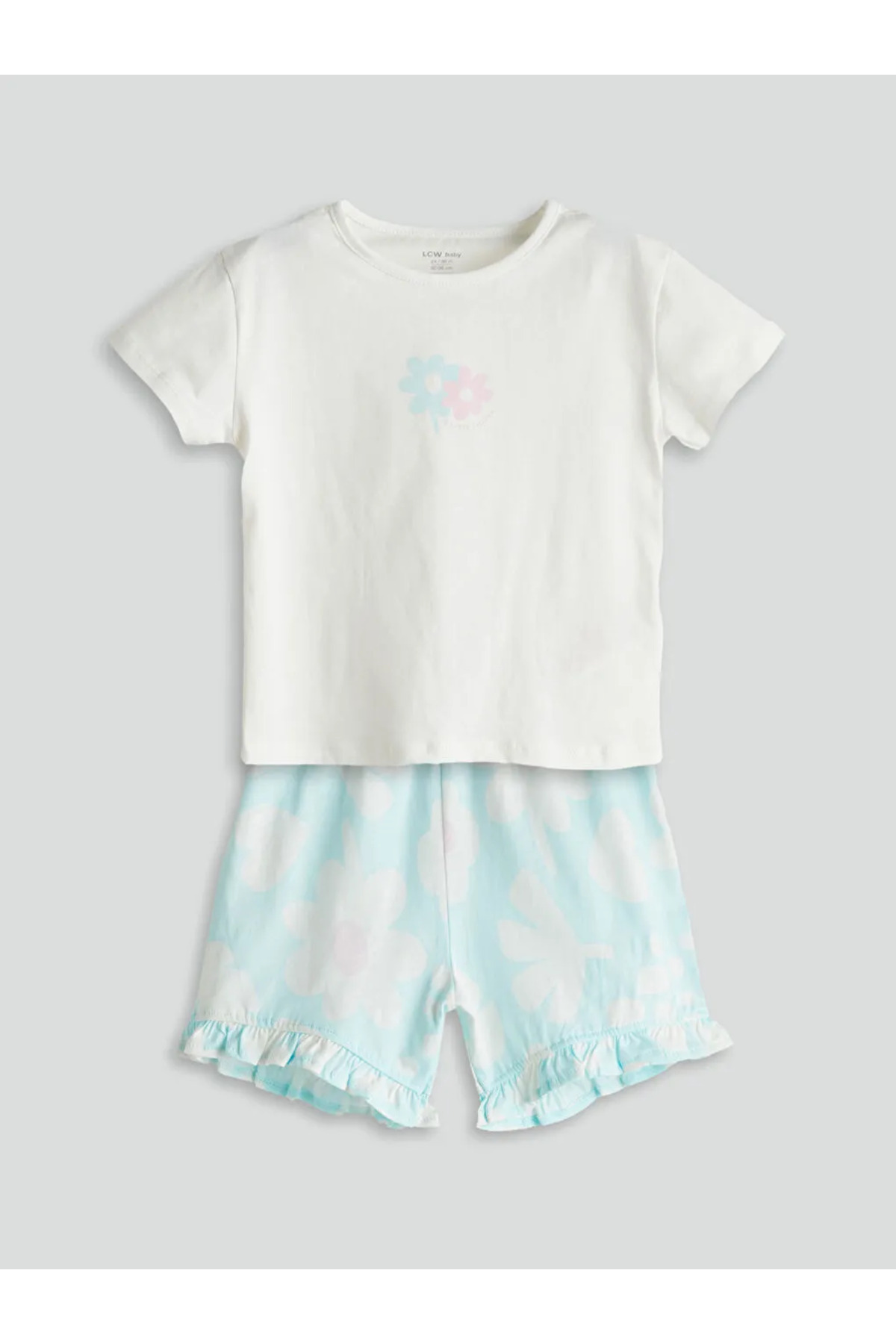 LC Waikiki-Lcw Baby Ecru Floral Baby Girl T-Shirt and Shorts 2-Pack 1