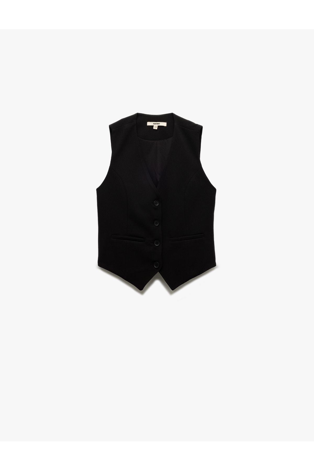 Koton Yeni Sezon Krep Scuba Kumaş Astarlı Slim Fit V Yaka Kolsuz Düğmeli Yelek