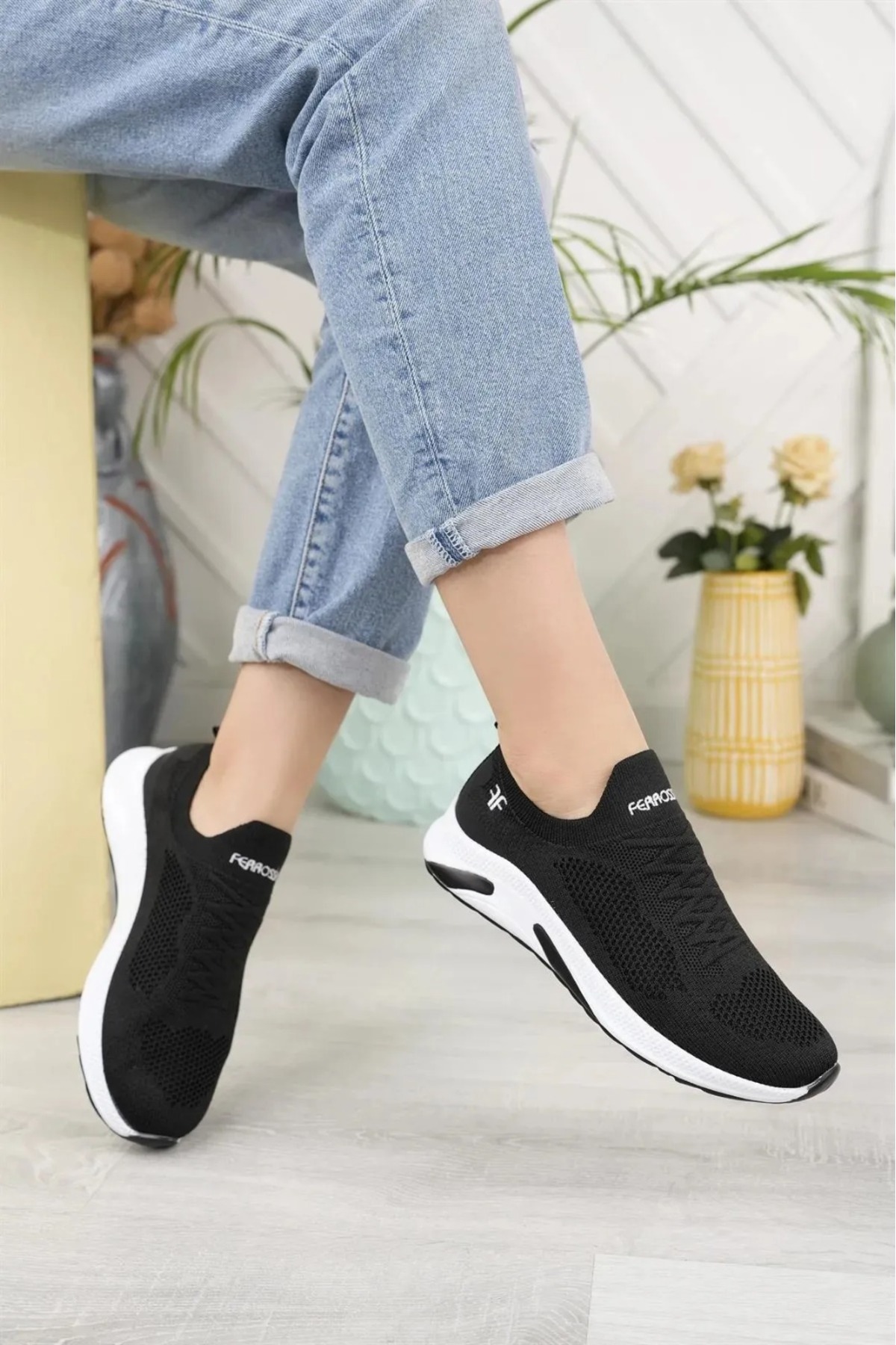 nuaA Günlük Spor Ayakkabı Ortopedik Hafif Bağcıksız Triko Unisex Ayakkabı Sevgili Eş Kombinine Uygun görsel 3