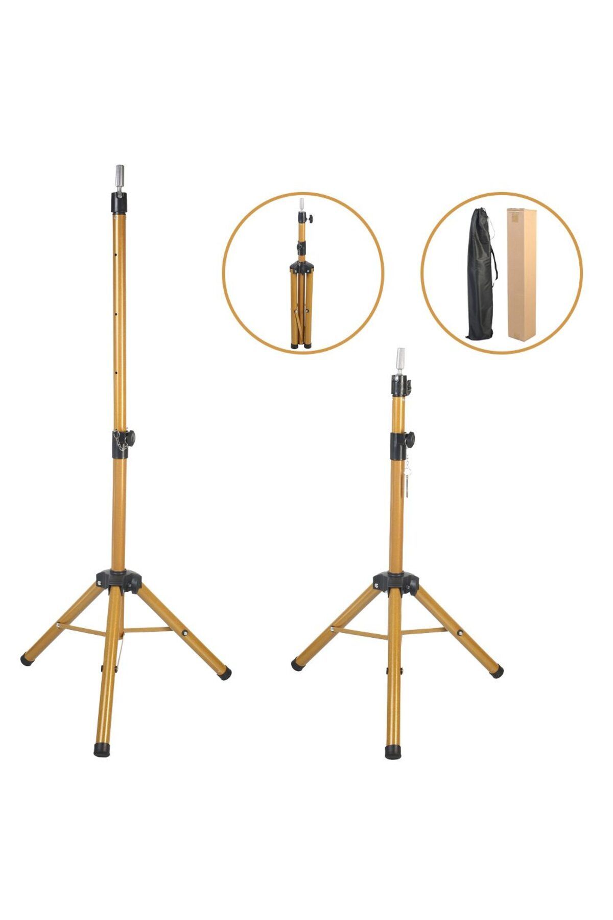 LovelymCo Kuaför Eğitim Mankeni İçin Metal Tripod / Simli Gold + Taşıma Çantası